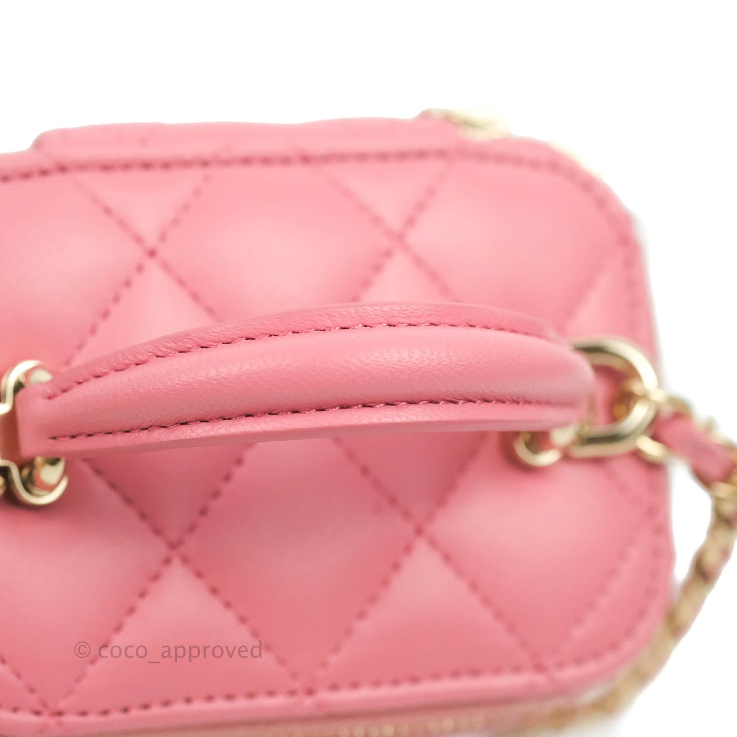 Chanel Mini Top Handle Vanity With Chain Pink Lambskin Gold Hardware