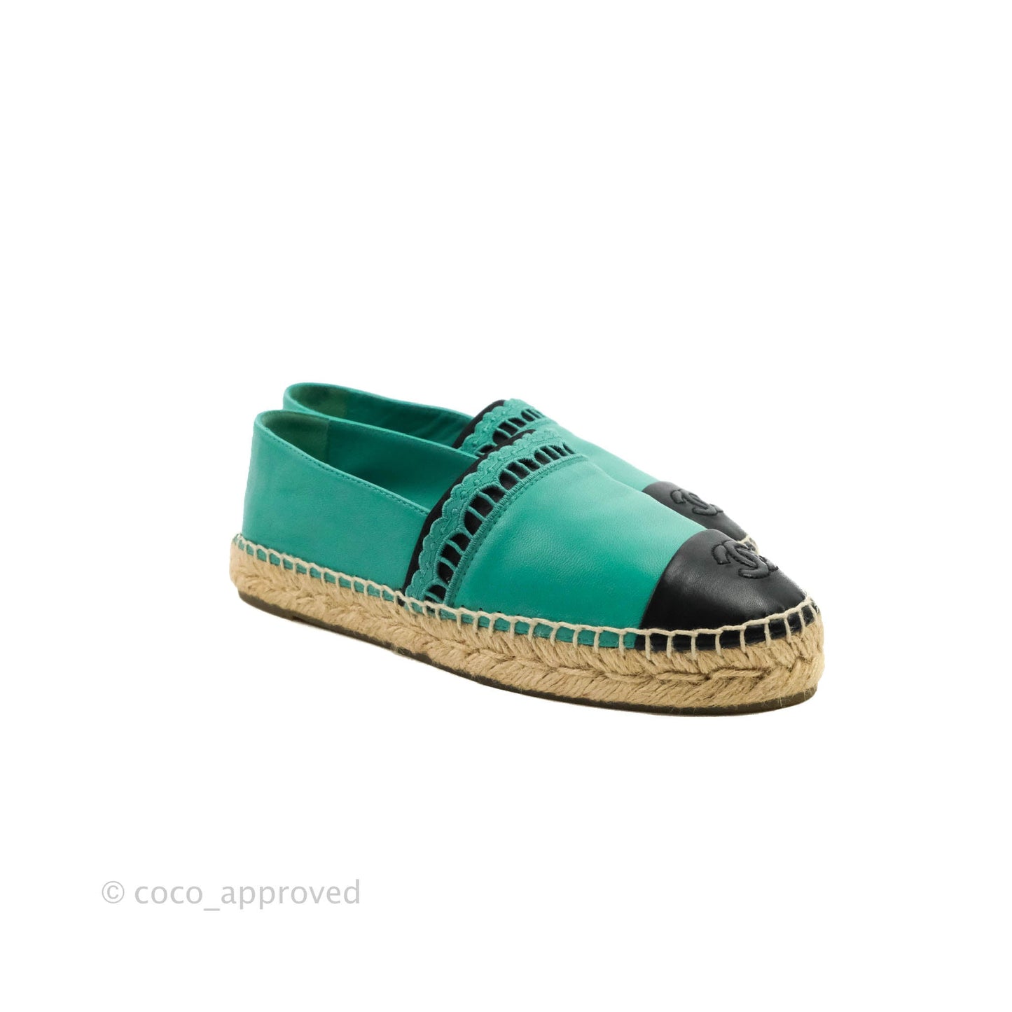 Chanel CC Espadrilles Green Black Lambskin 19S Size 36