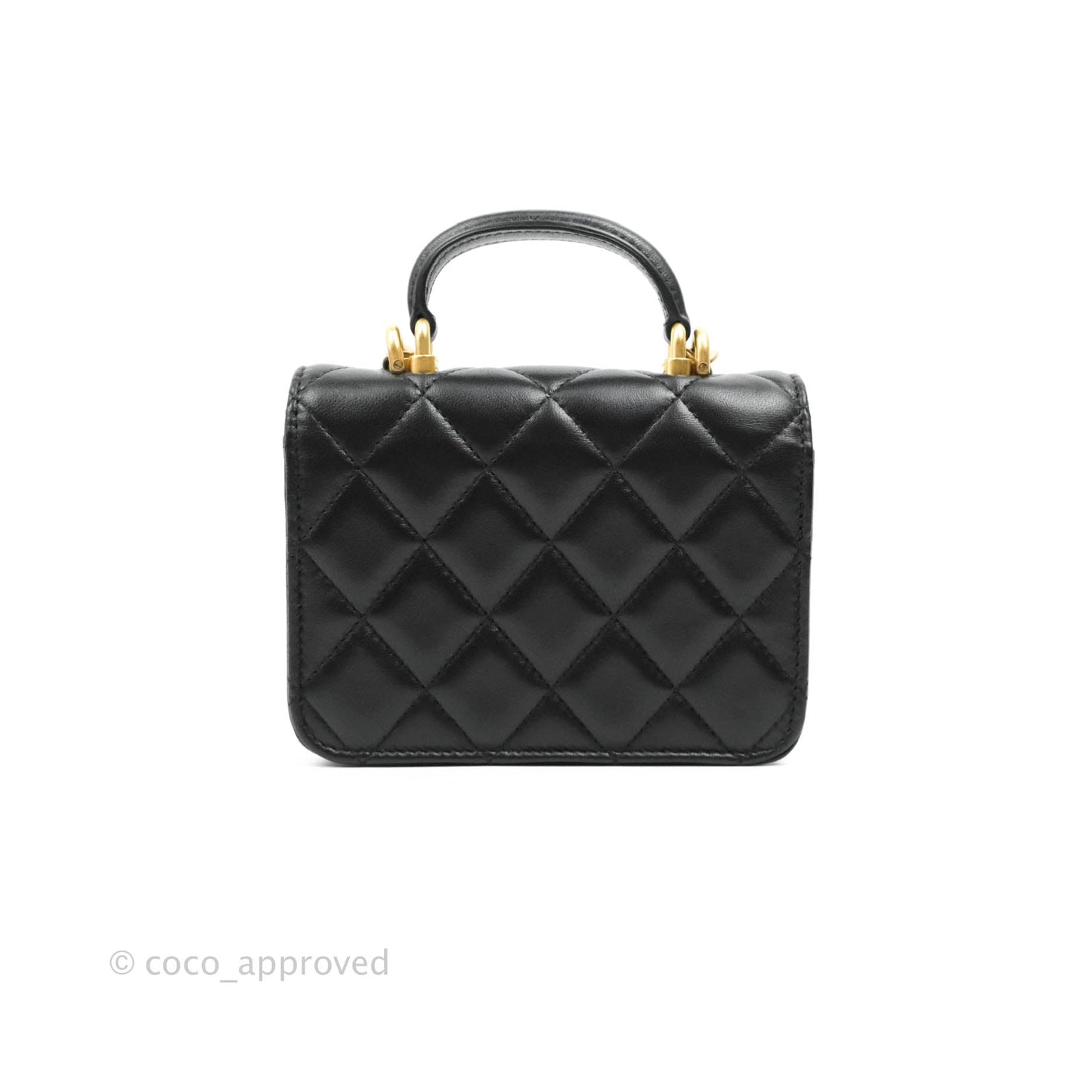 Chanel Mini Handle Flap Coin Purse With Chain Black Lambskin Gold Hardware