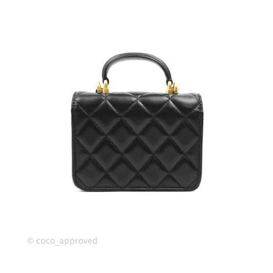 Chanel Mini Handle Flap Coin Purse With Chain Black Lambskin Gold Hardware