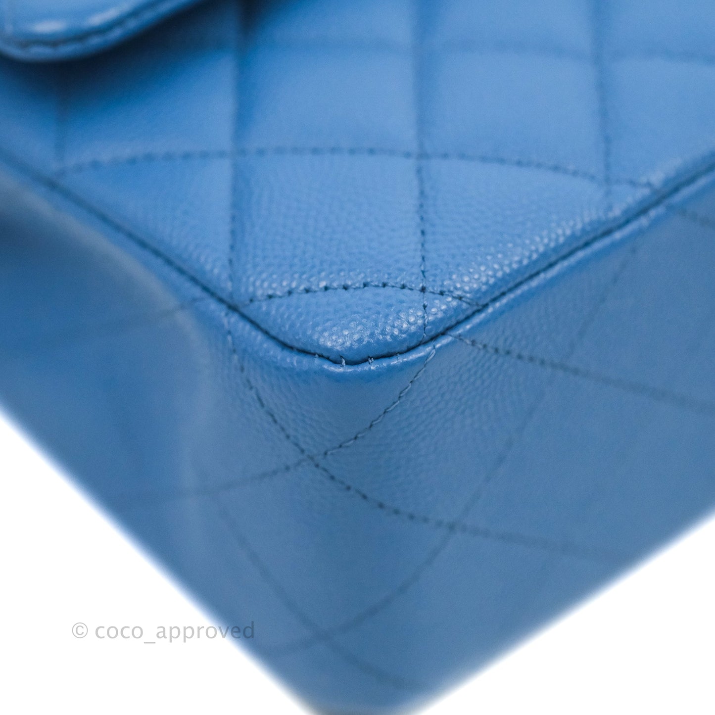 Chanel Classic M/L Medium Flap Quilted Blue Caviar Gold Hardware 21P