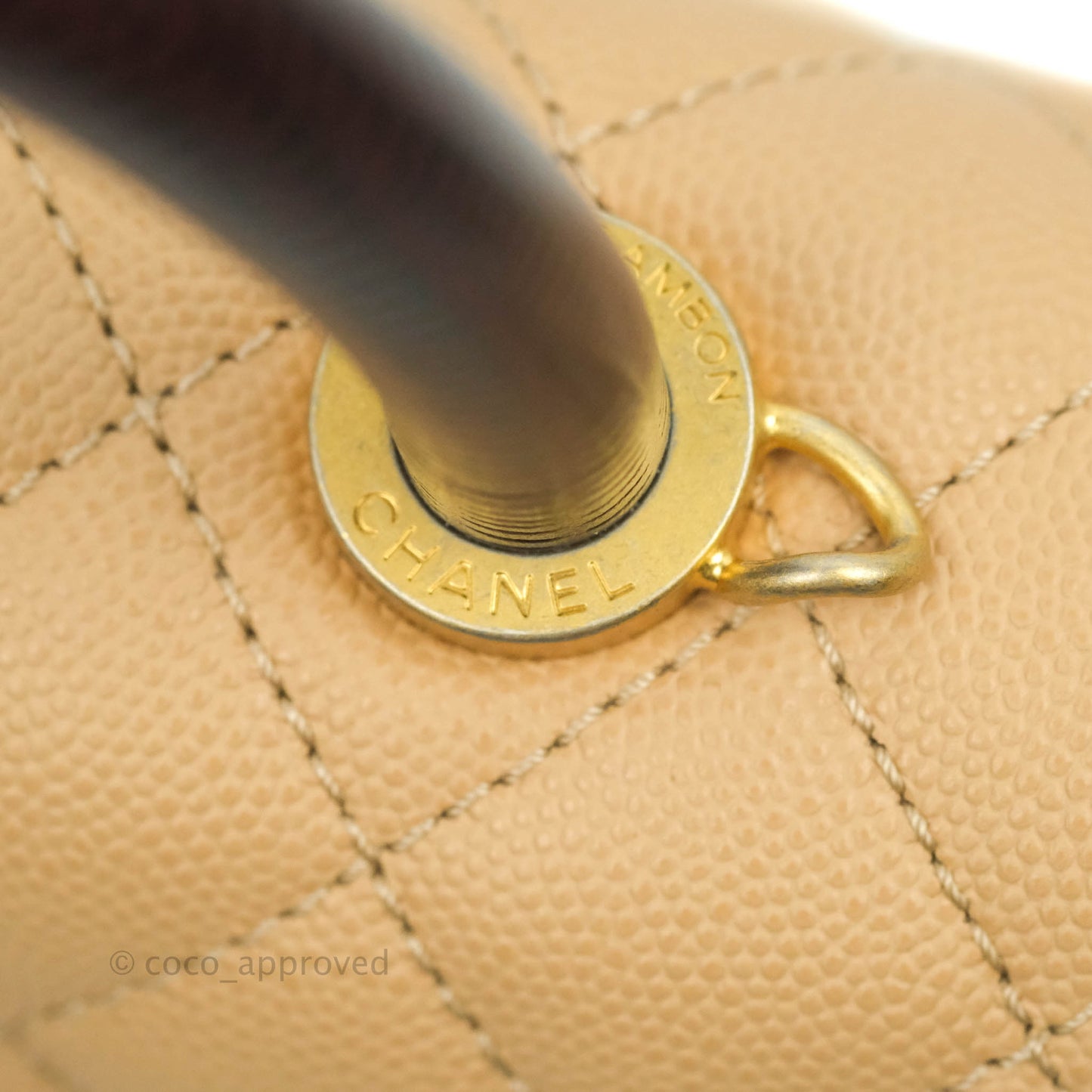 Chanel Small Coco Handle Quilted Beige Caviar Gold Hardware Lizard Embossed Handle