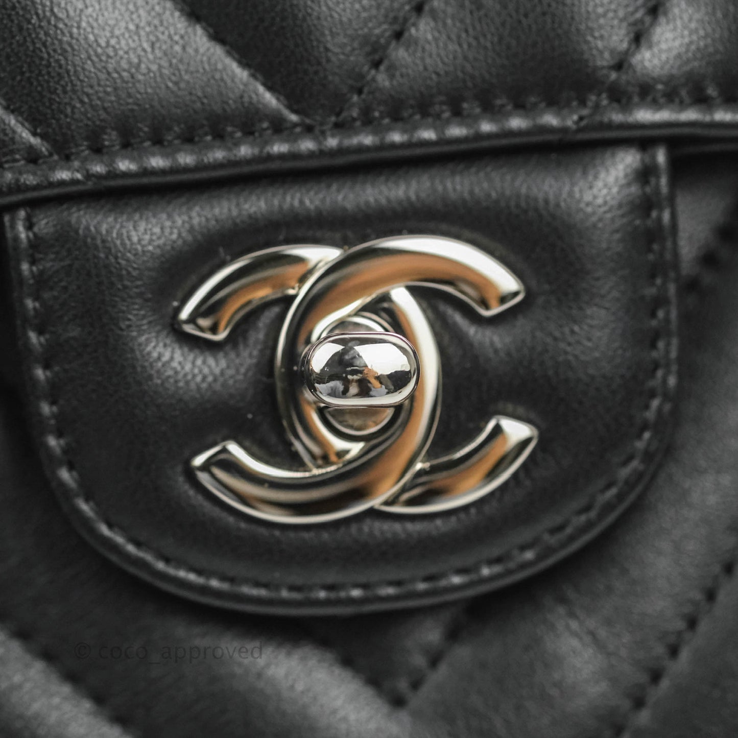 Chanel Classic Chevron S/M Small Double Flap Black Lambskin Silver Hardware