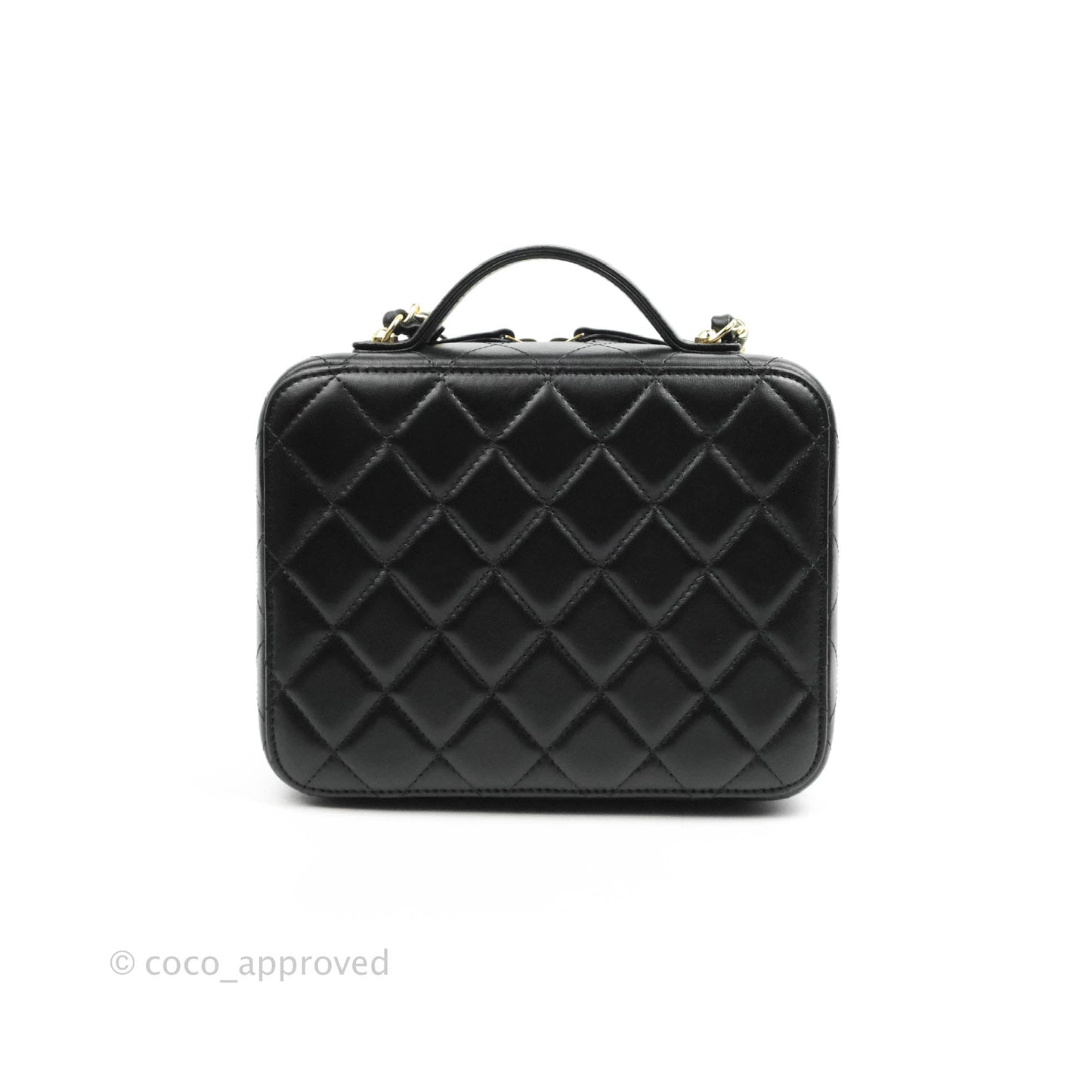 Chanel Quilted Golden Plate Vanity Case Black Lambskin Gold Hardware