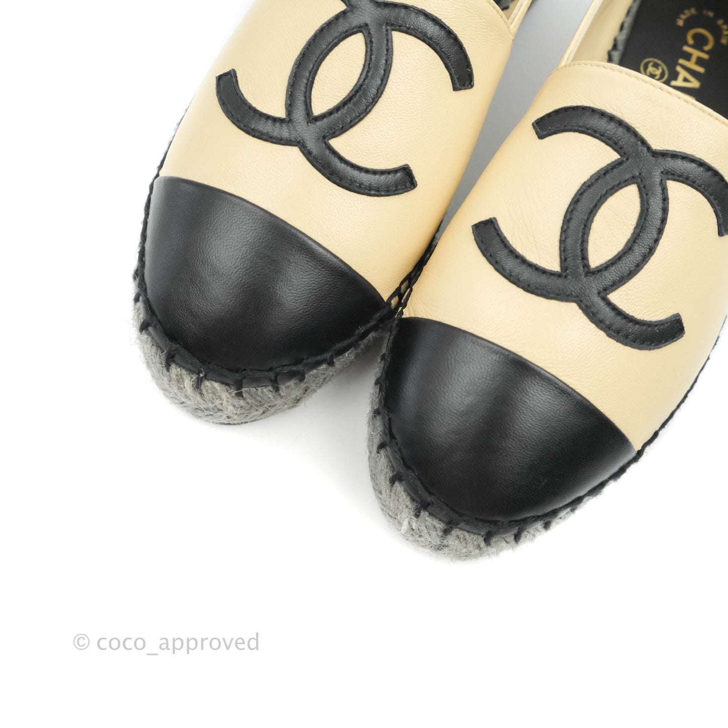 Chanel Espadrille Black Beige Leather Size 36C