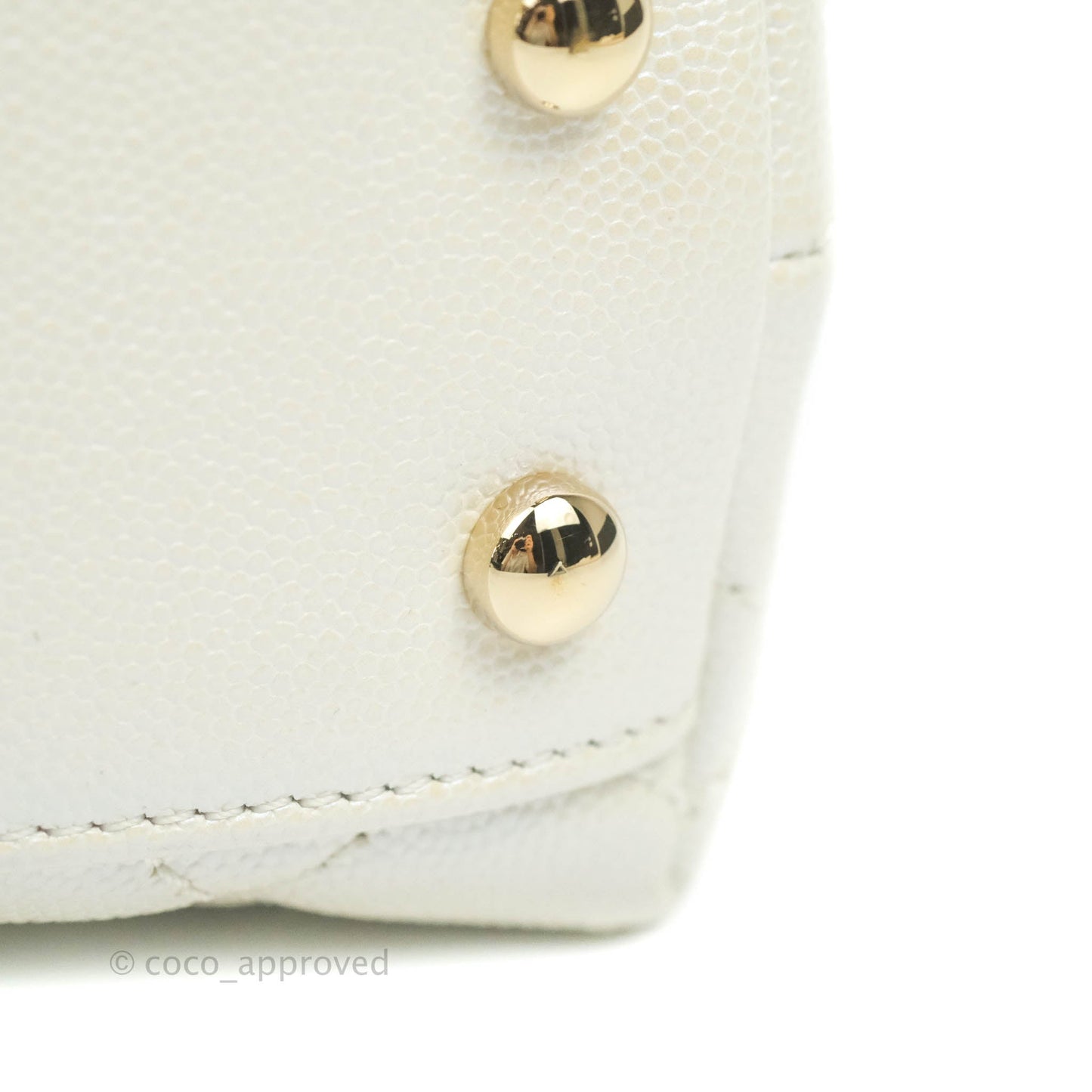 Chanel Small Quilted Coco Handle Iridescent White Caviar Gold Hardware