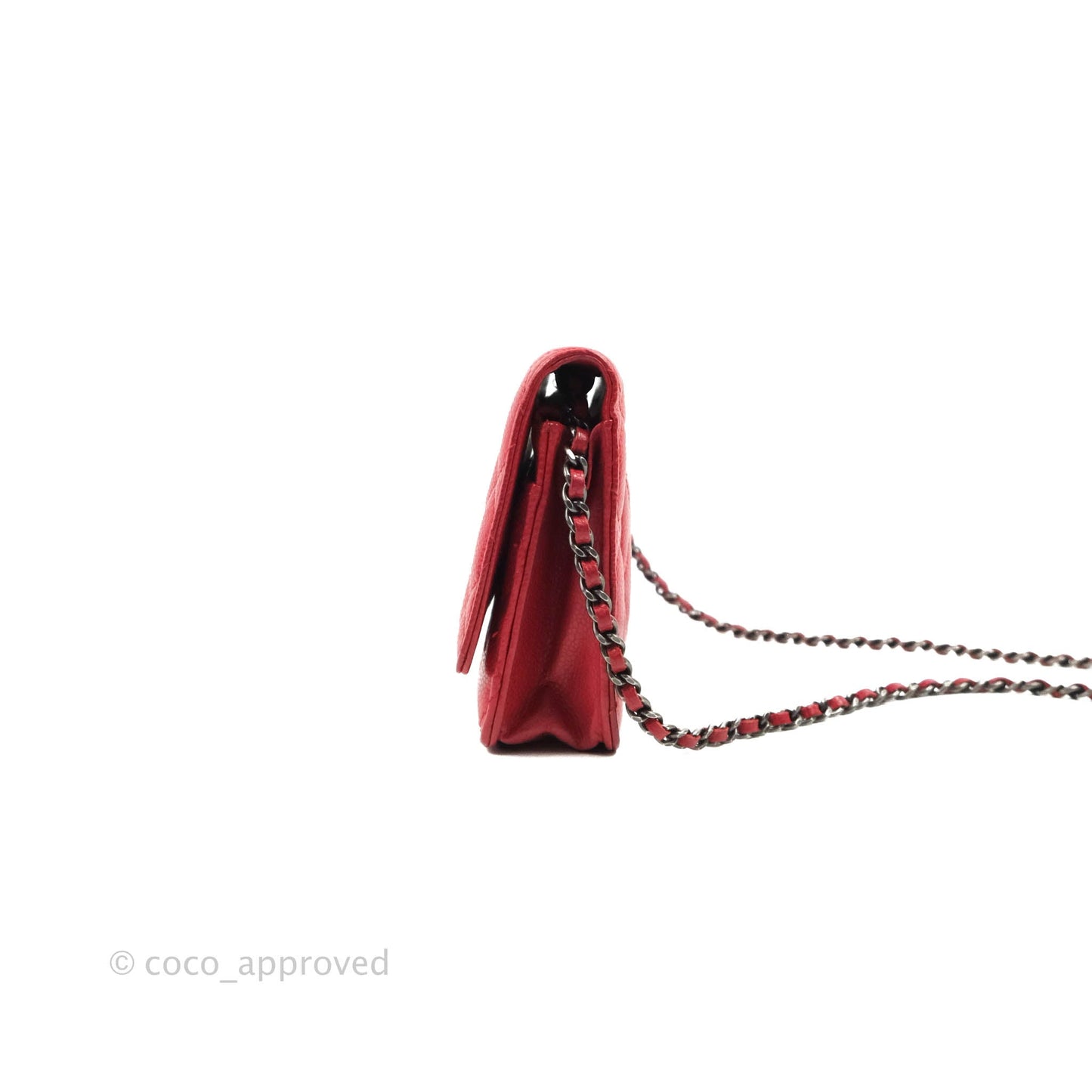 Chanel Quilted Classic Wallet on Chain WOC Red Caviar Ruthenium Hardware