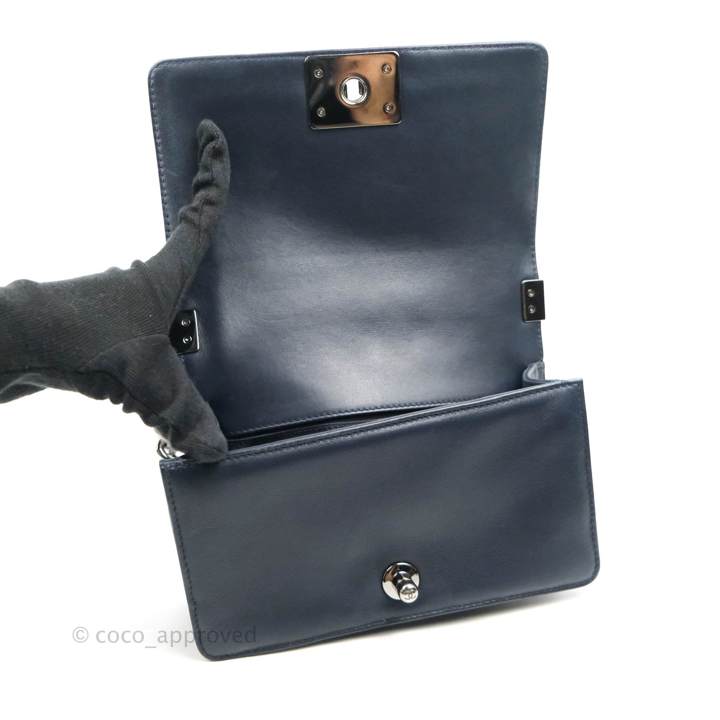 Chanel Small Quilted Boy Navy Calfskin Gun Metal