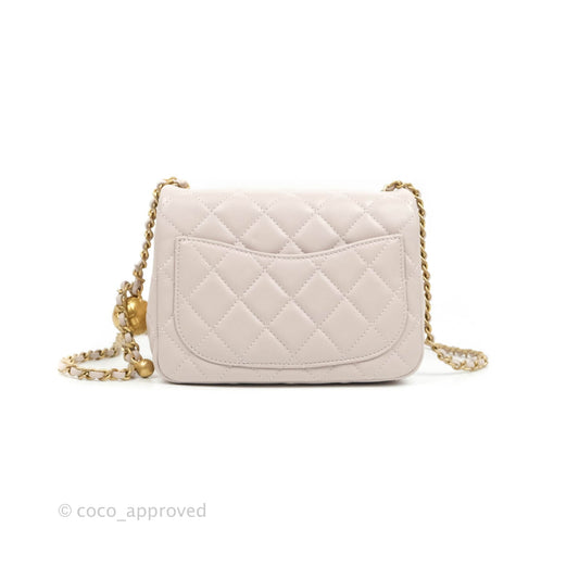 Chanel Mini Square Pearl Crush Quilted Pale Lilac Lambskin Aged Gold Hardware