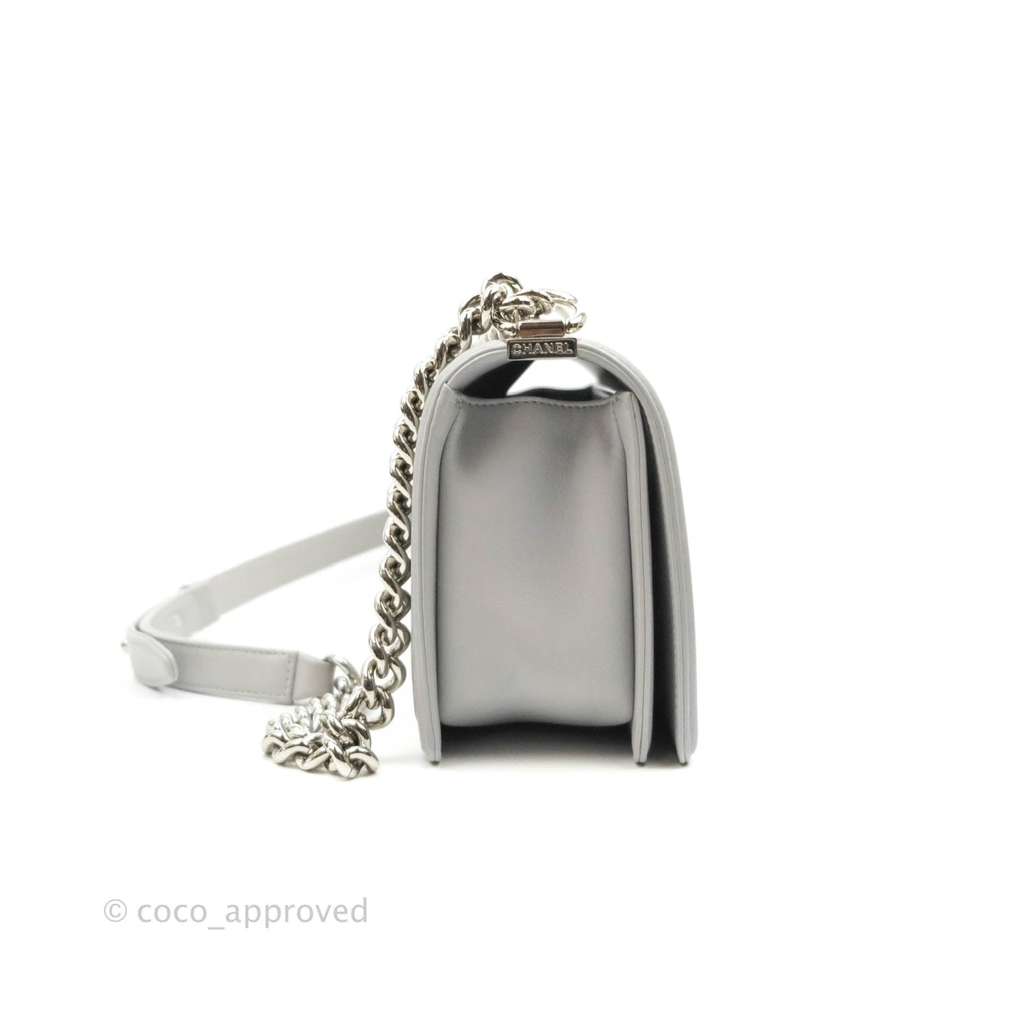 Chanel Quilted Medium Boy Grey Lambskin Silver Hardware