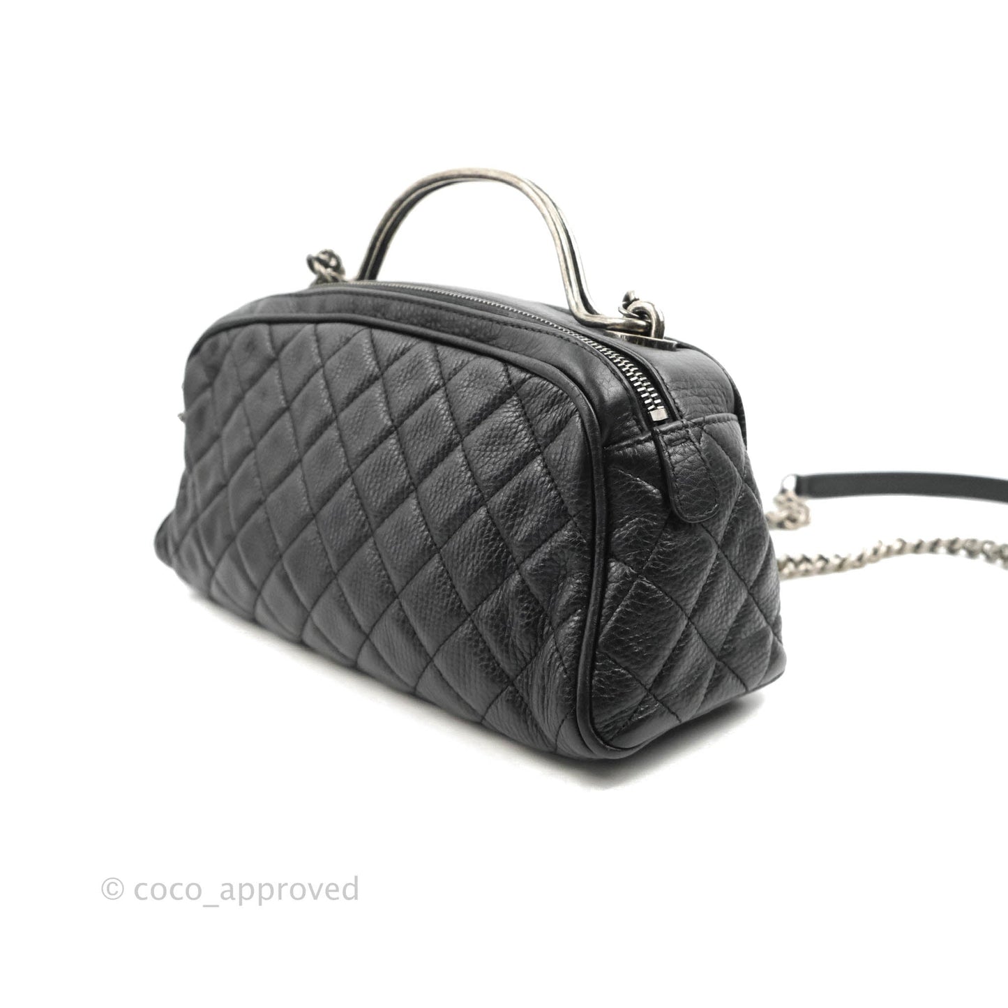 Chanel Quilted Airline Bowling Bag with Handle Black Calfskin Ruthenium Hardware