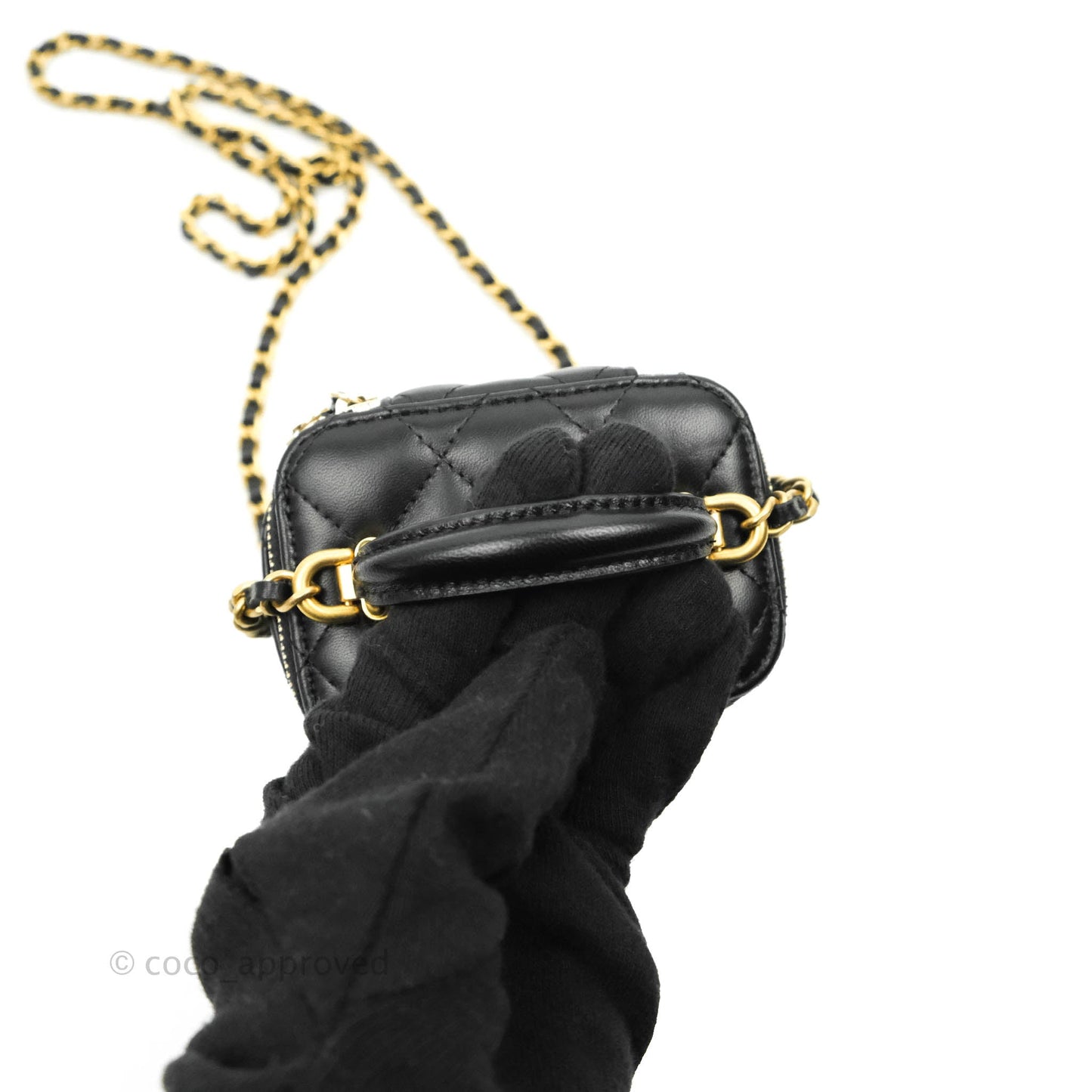 Chanel Mini Top Handle Vanity With Chain Black Lambskin Gold Hardware