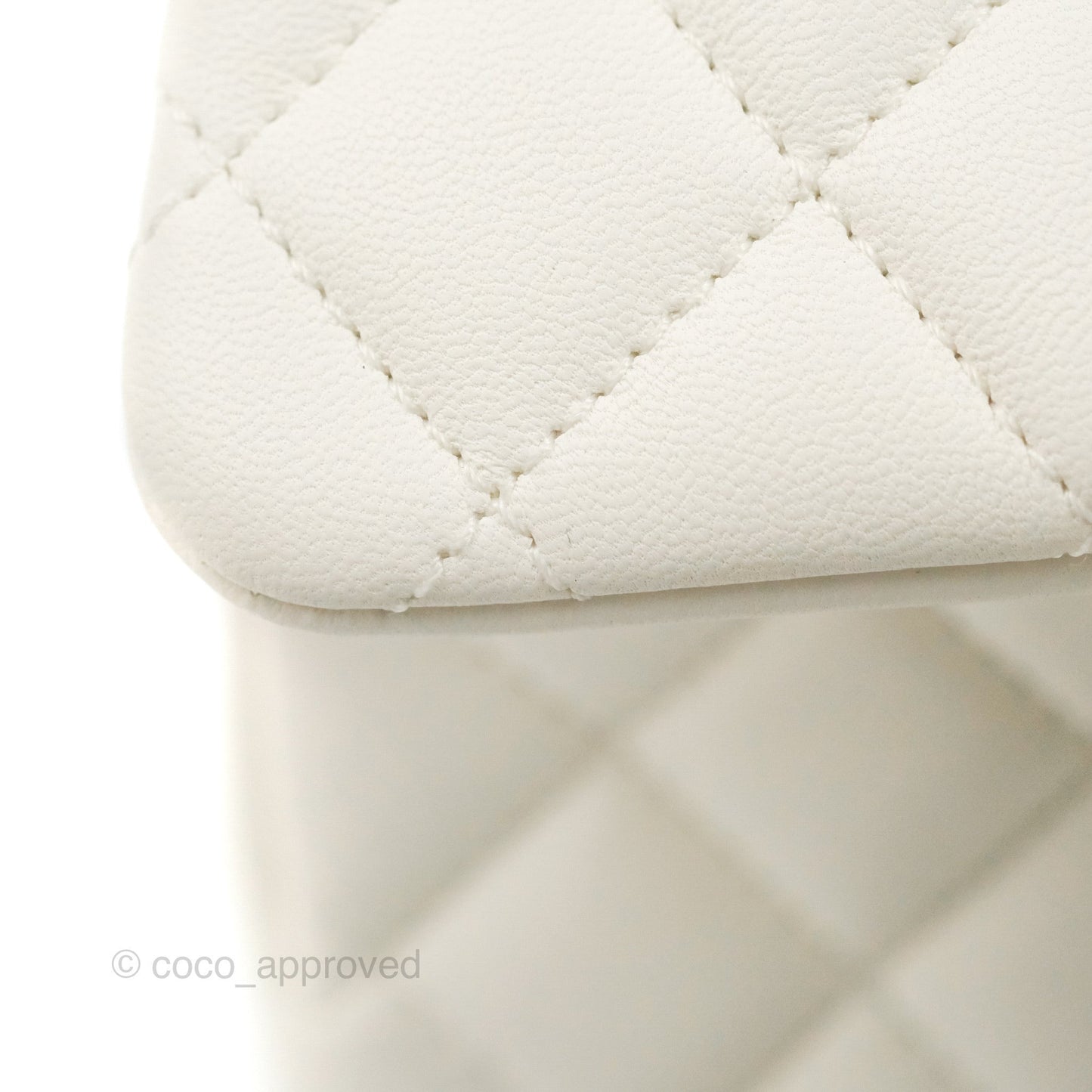 Chanel Mini Square Pearl Crush Quilted White Lambskin Aged Gold Hardware