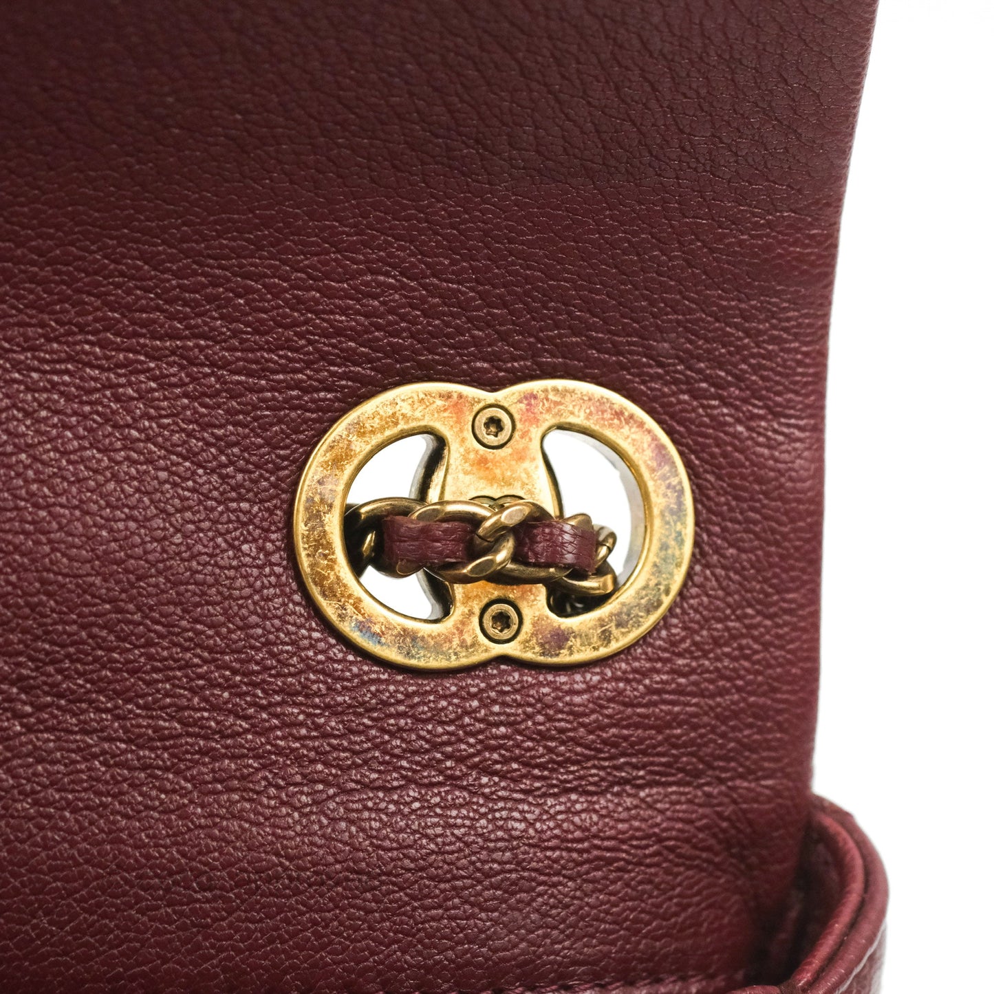 Chanel Quilted CC Eyelet Flap Burgundy Patent Goatskin Antique Gold Hardware
