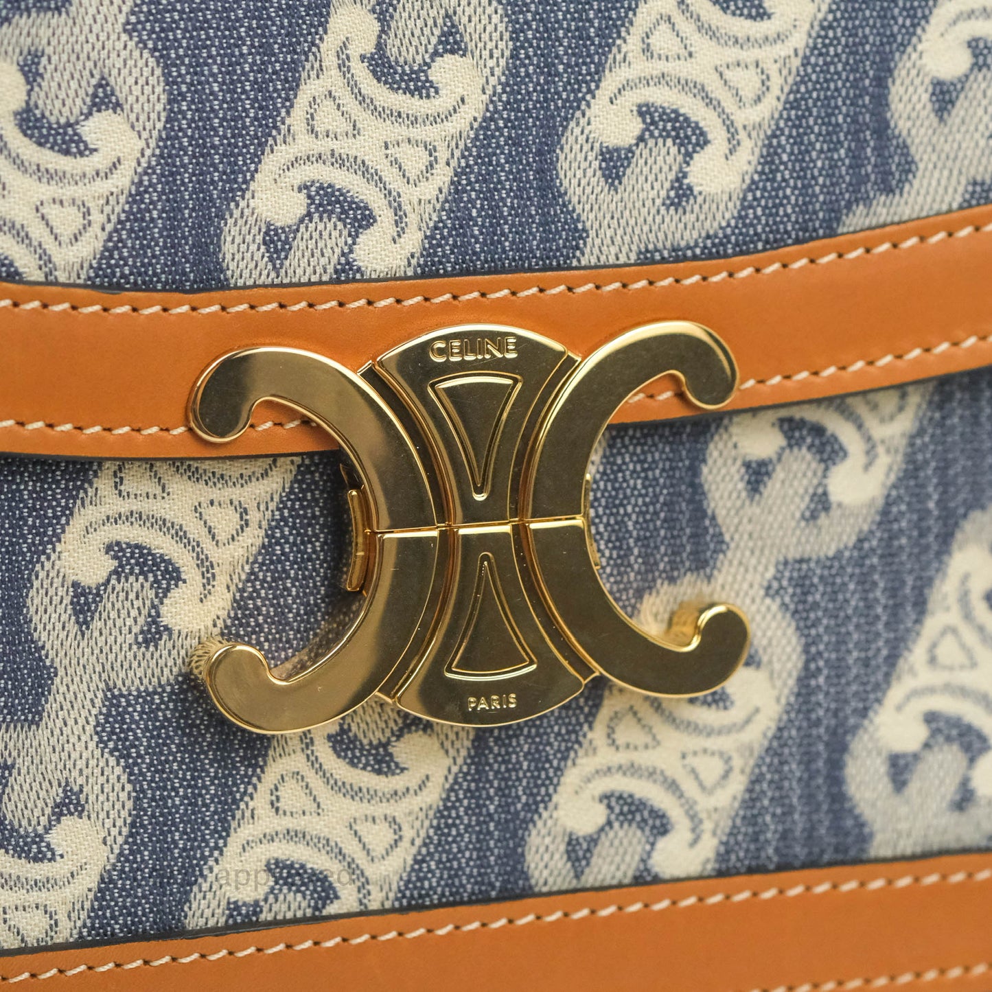 Celine Medium Triomphe Bag Chaine Triomphe Jacquard Canvas Tan Calfskin