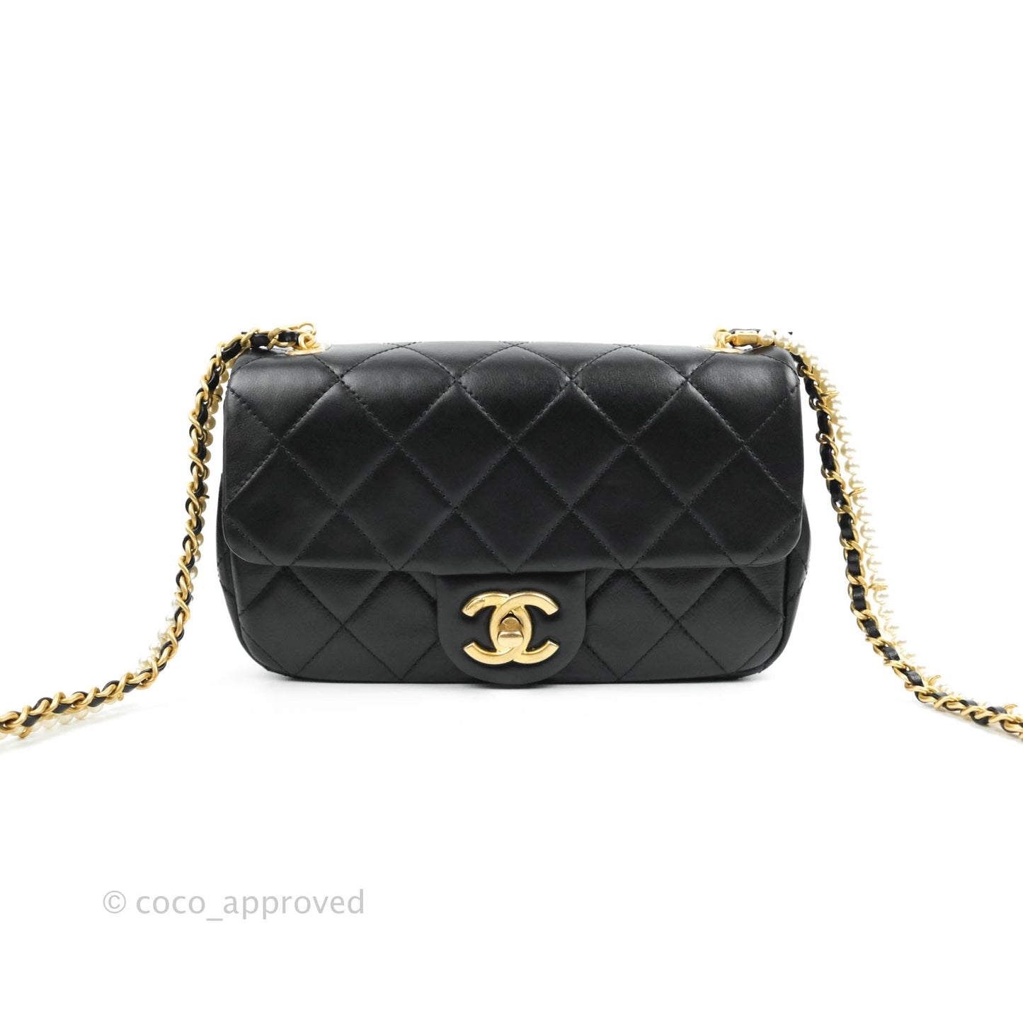 Chanel Quilted Small Crystal Pearls Flap Black Calfskin Gold Hardware 20K