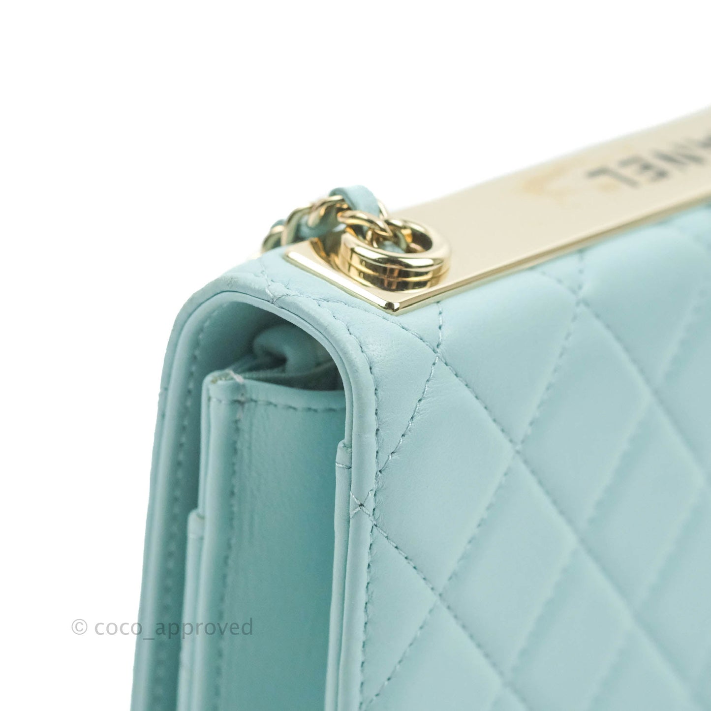 Chanel Trendy CC Quilted Wallet on Chain WOC Tiffany Blue Lambskin Gold Hardware
