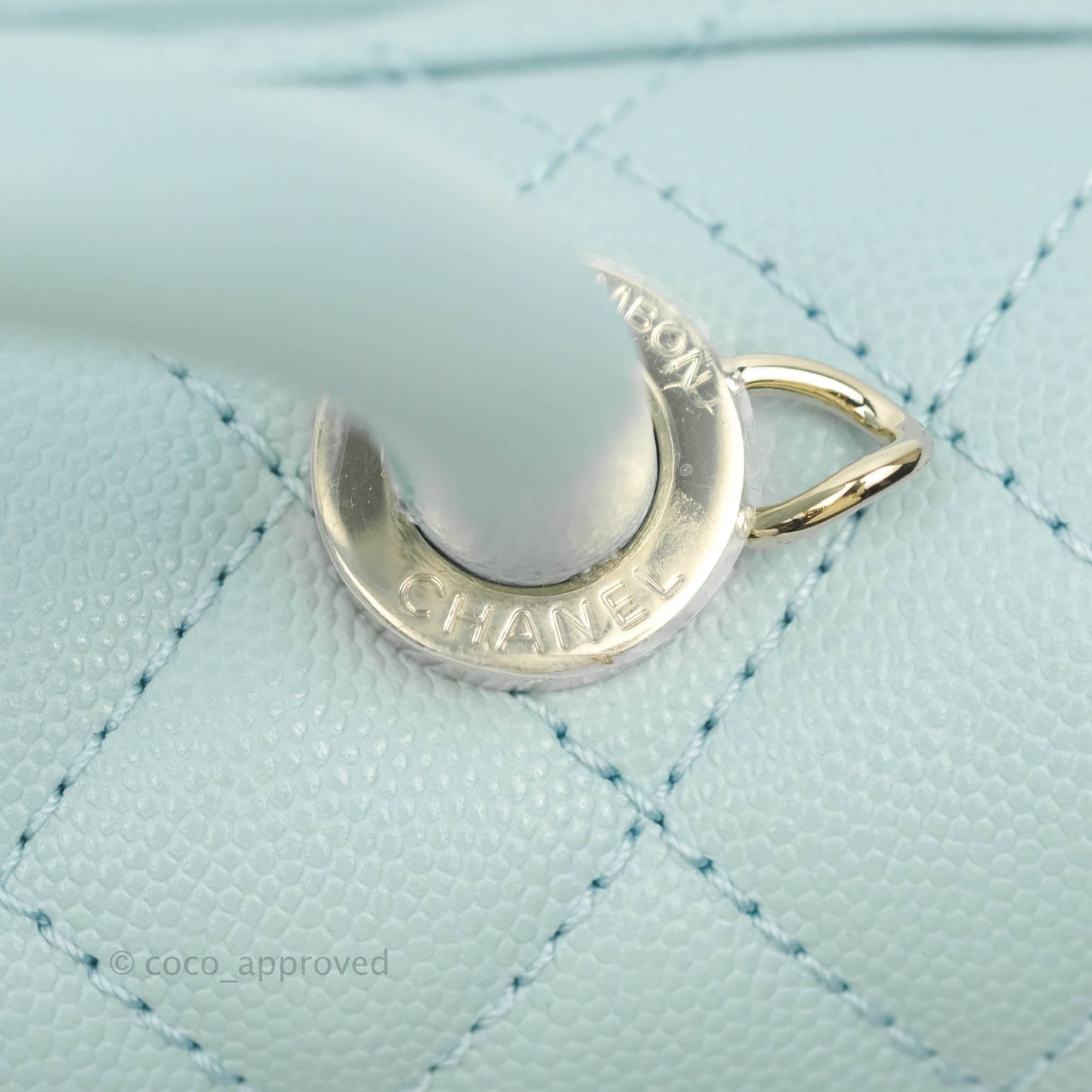Chanel Mini Coco Handle Quilted Light Blue Caviar Gold Hardware