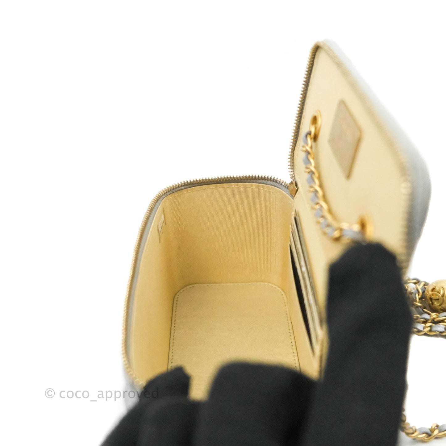 Chanel Vanity with Pearl Crush Chain Grey Lambskin Aged Gold Hardware