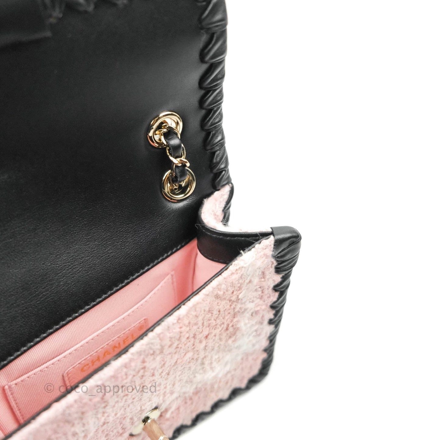 Chanel Mini My Own Frame Flap Pink White Tweed Braided Calfskin 22S