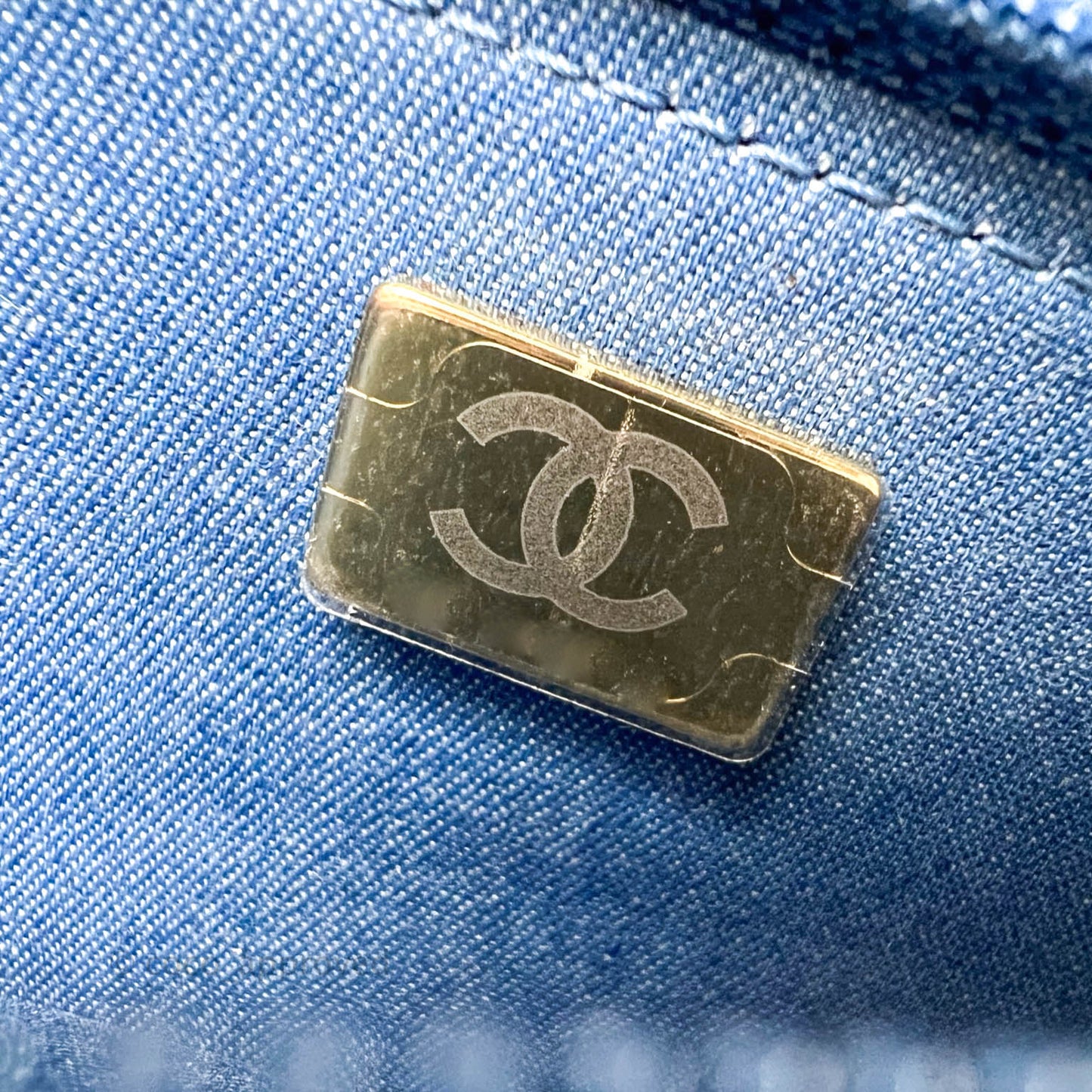 Chanel Quilted Pearl Crush Wallet on Chain WOC Denim Aged Gold Hardware