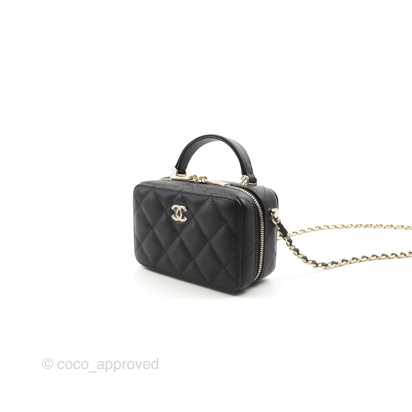 Chanel Vanity Handle With Chain Black Caviar Gold Hardware 22P