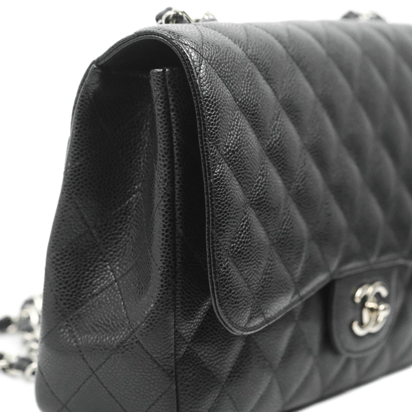 Chanel Jumbo Single Flap Black Caviar Silver Hardware