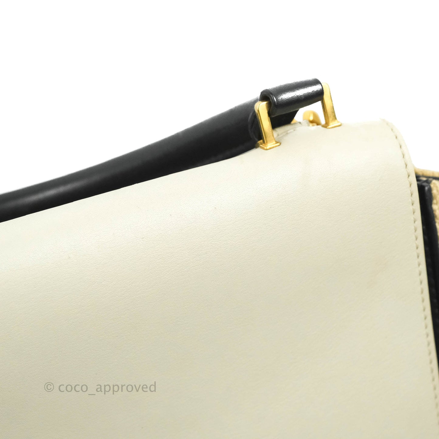 Celine Small Sleek Calfskin Tri-Color Trapeze Ivory Black Raffia