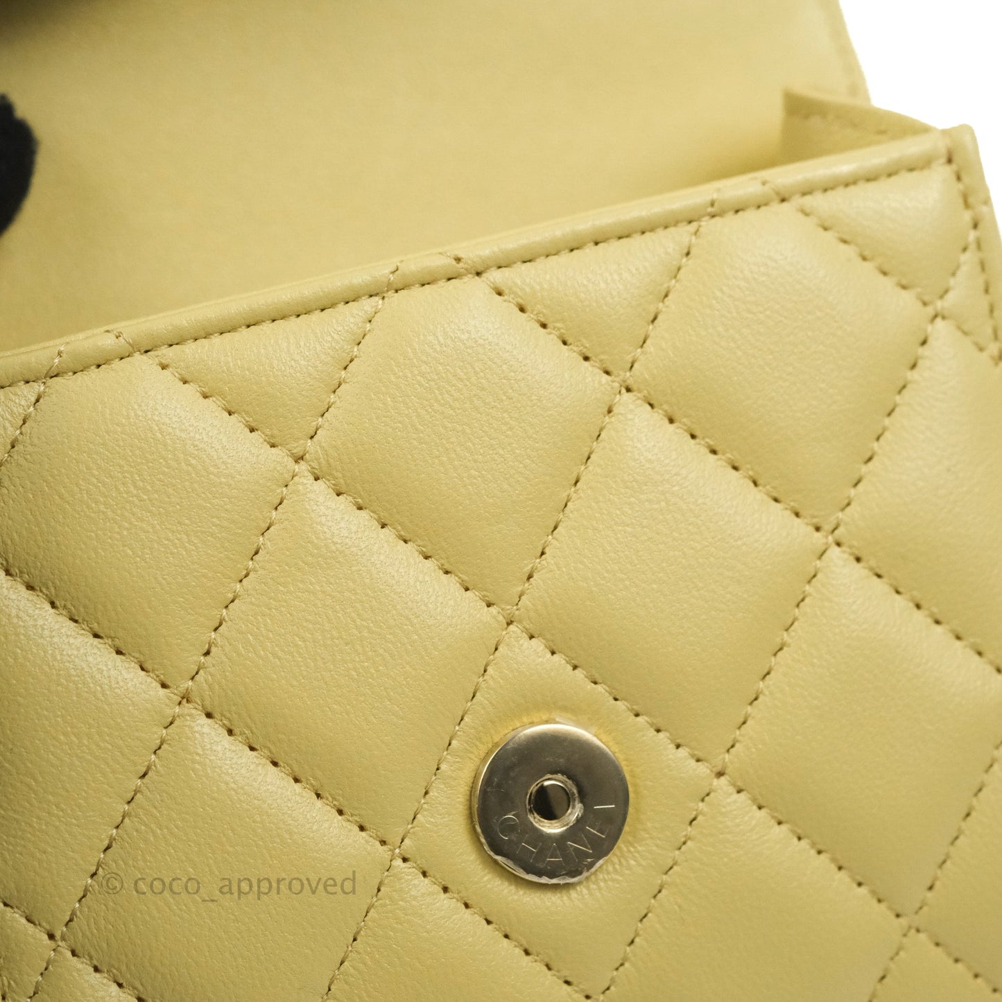 Chanel Mini Handle Clutch With Chain Yellow Lambskin Gold Hardware