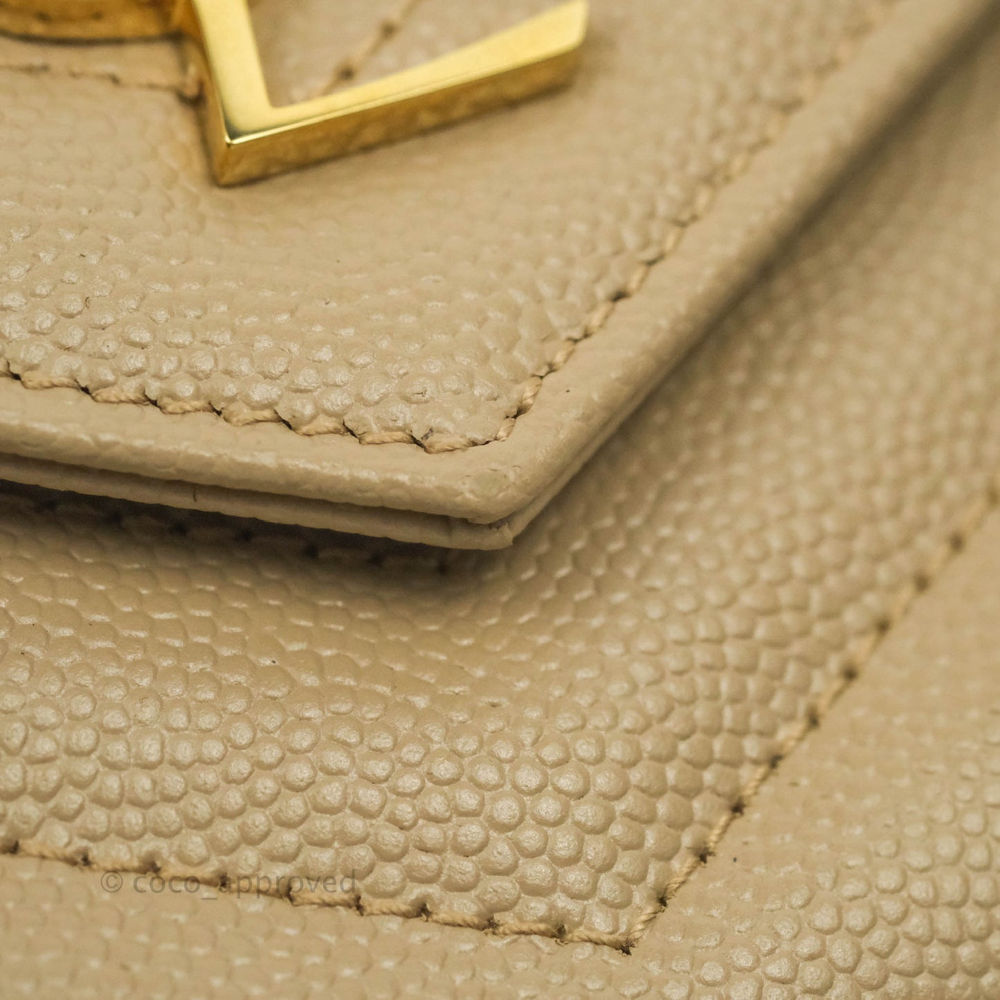 Saint Laurent Small Wallet on Chain Beige Grained Leather Gold Hardware