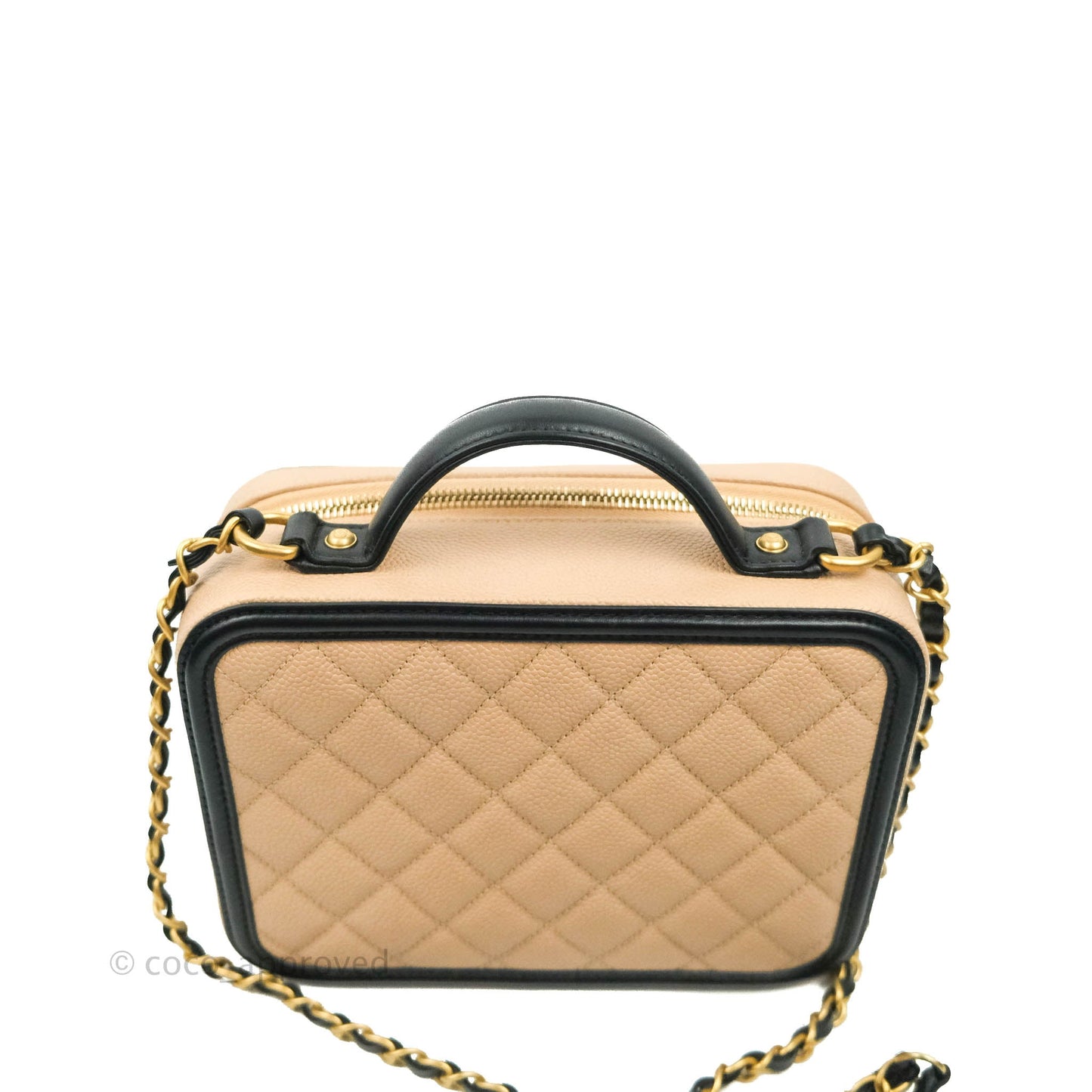 Chanel Quilted Medium CC Filigree Vanity Case Beige Caviar Gold Hardware