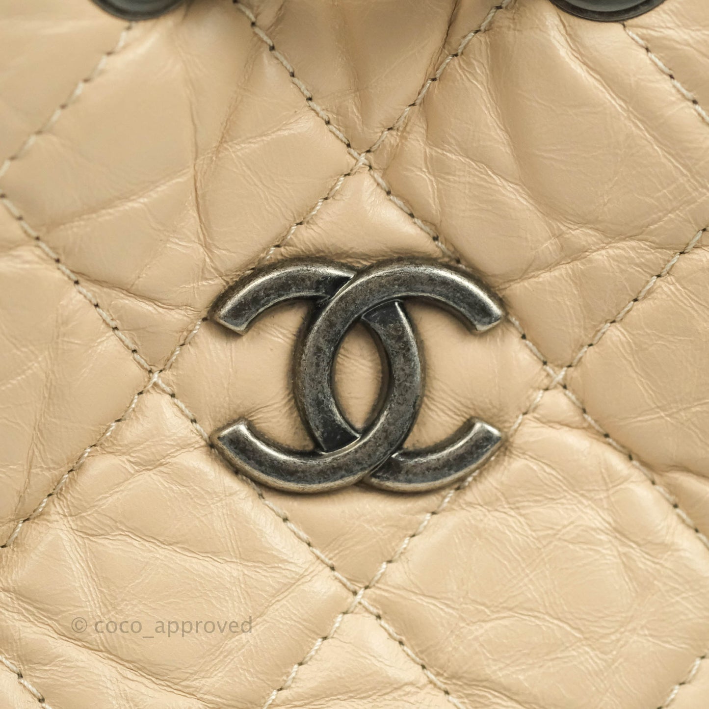 Chanel Small Gabrielle Backpack Beige Black Aged Calfskin