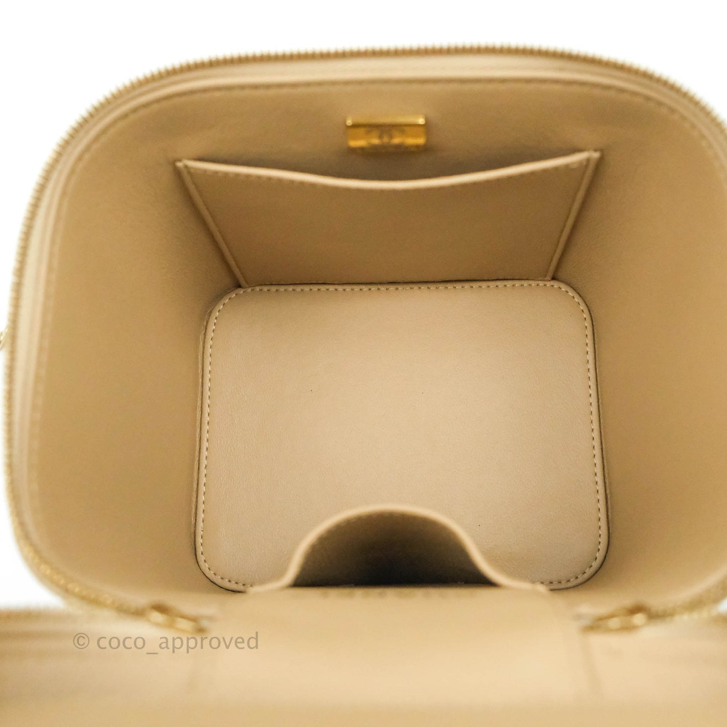Chanel Small Quilted Top Handle Vanity Case Dark Beige Caviar Gold Hardware