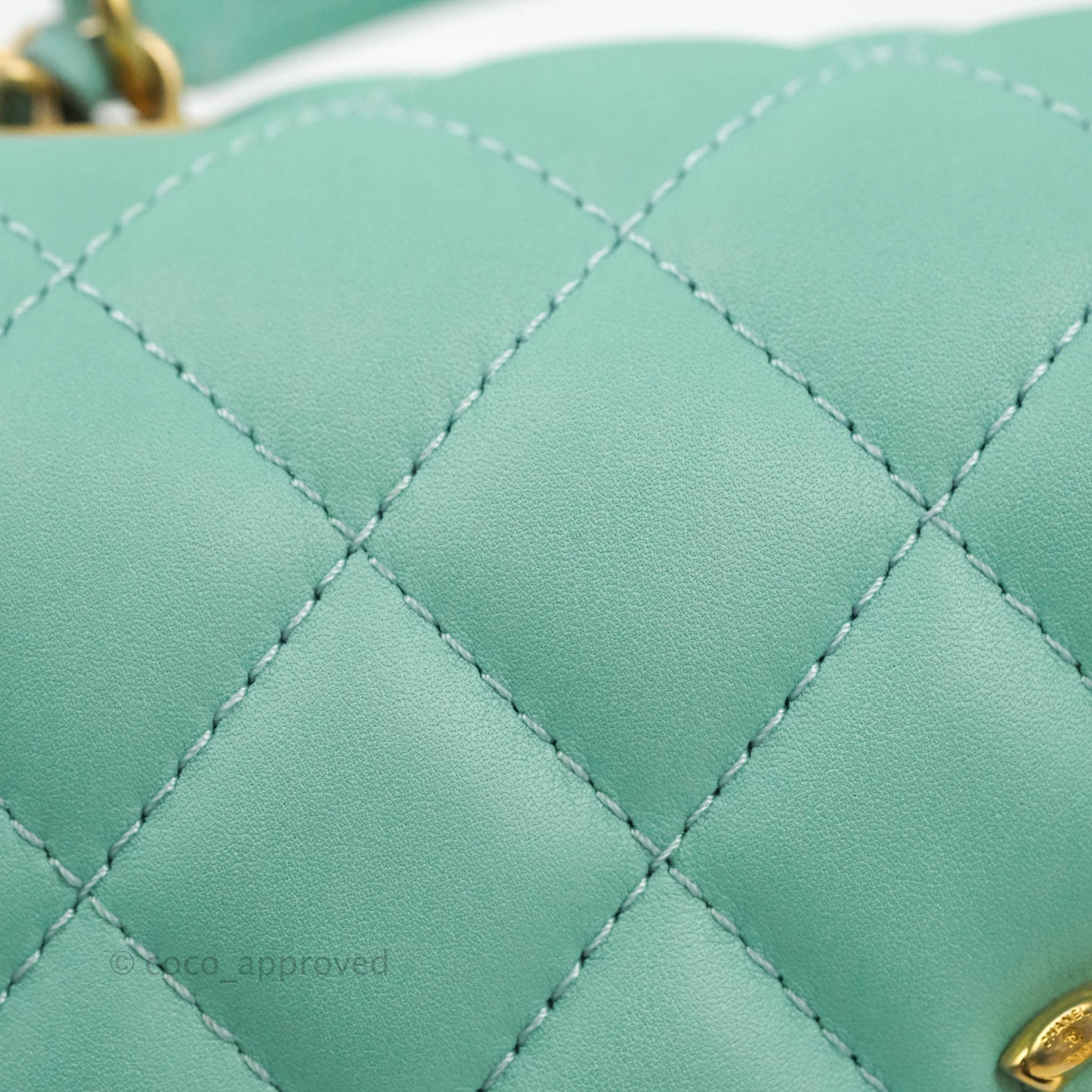 Chanel Quilted Small Day Trip Tiffany Blue Green Lambskin Aged Gold Hardware