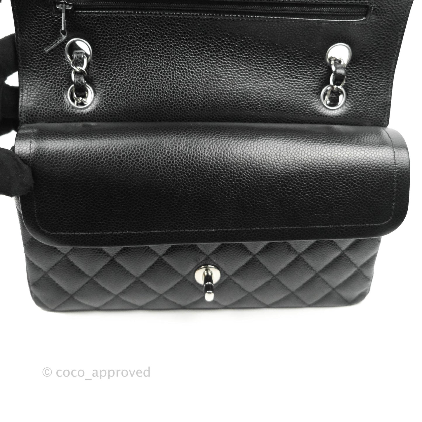 Chanel Classic M/L Medium Double Flap Bag Black Caviar Silver Hardware