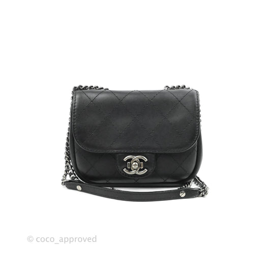 Chanel Flat Quilted Small Messenger Bag Black Calfskin Ruthenium Hardware