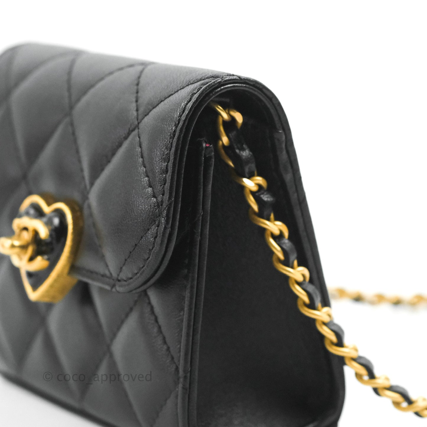 Chanel Heart CC Lock Clutch with Chain Black Lambskin Gold Hardware 23S