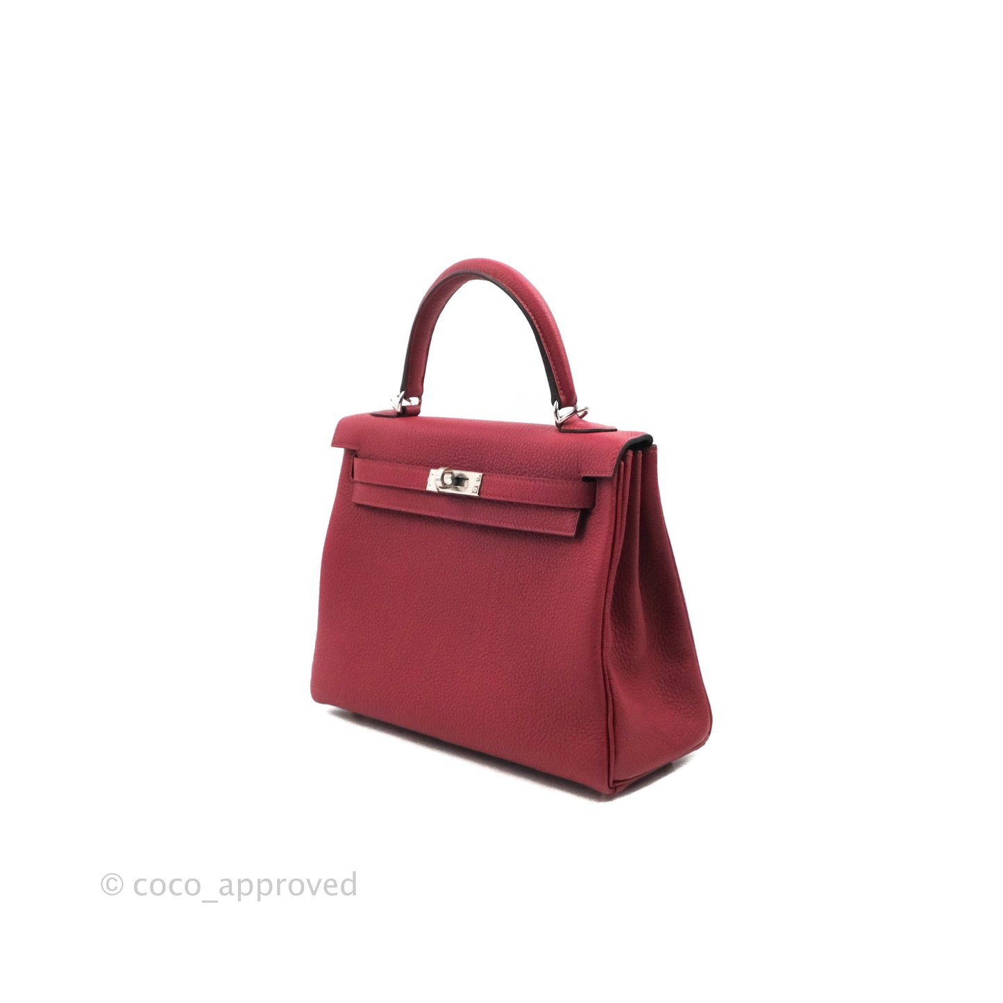 DM/email us to purchase - Hermes Kelly Retourne 25 Togo Rouge Grenat K1 Palladium Hardware