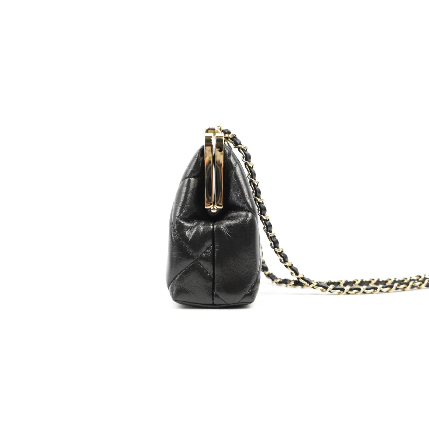 Chanel Kisslock Clutch with Chain Black Shiny Aged Lambskin Gold Hardware