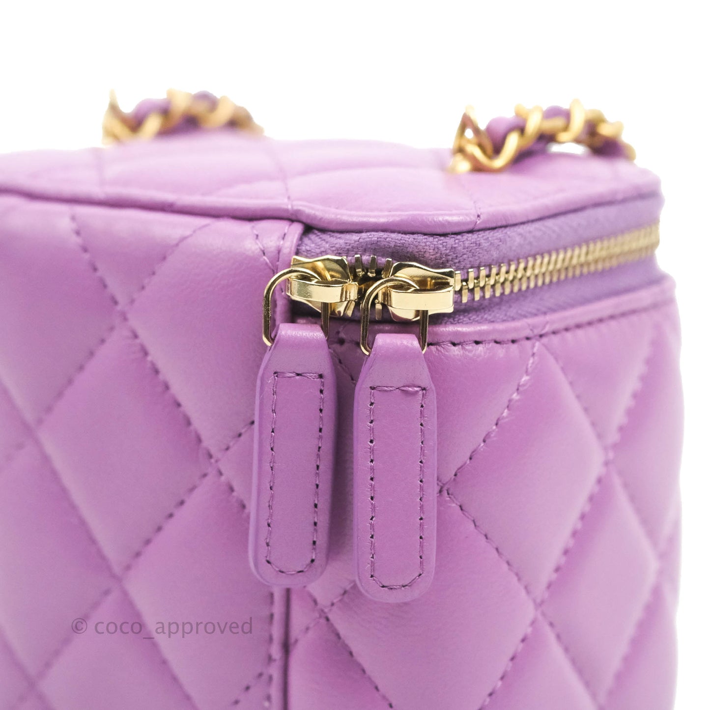 Chanel Classic Mini Pearl Crush Vanity With Chain Purple Lambskin Aged Gold Hardware