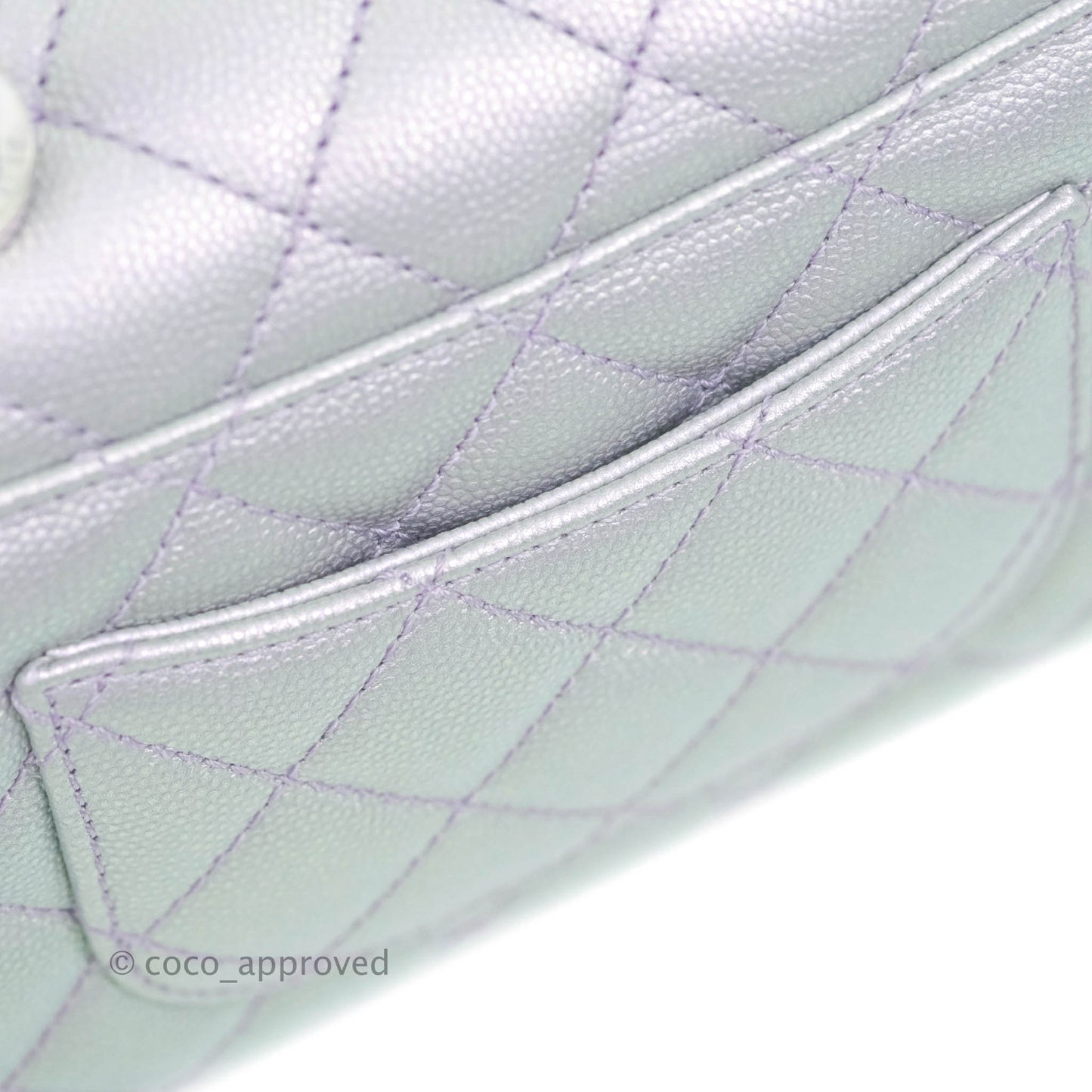 Chanel Mini Coco Handle Quilted Iridescent Lilac Caviar Rainbow Hardware
