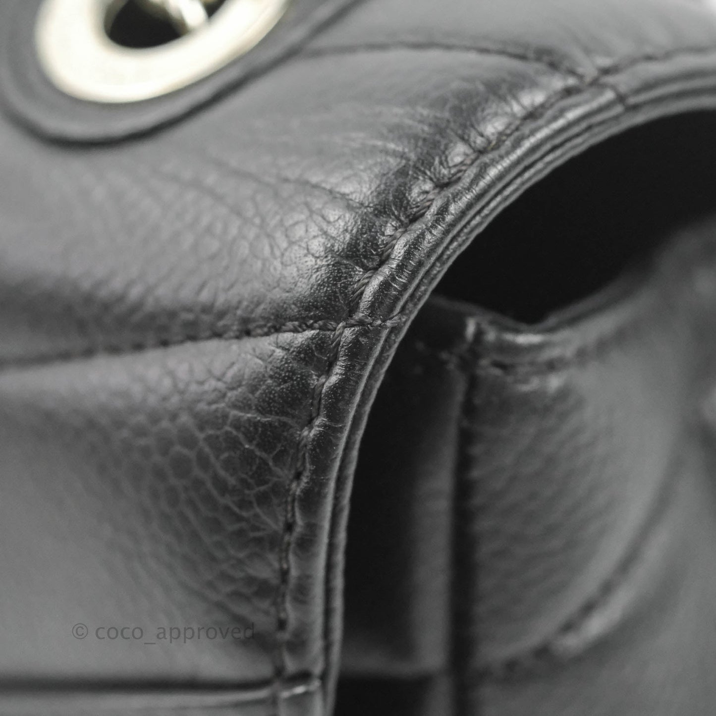 Chanel Medium Chevron Quilted Flap Black Grained Calfskin Silver Hardware