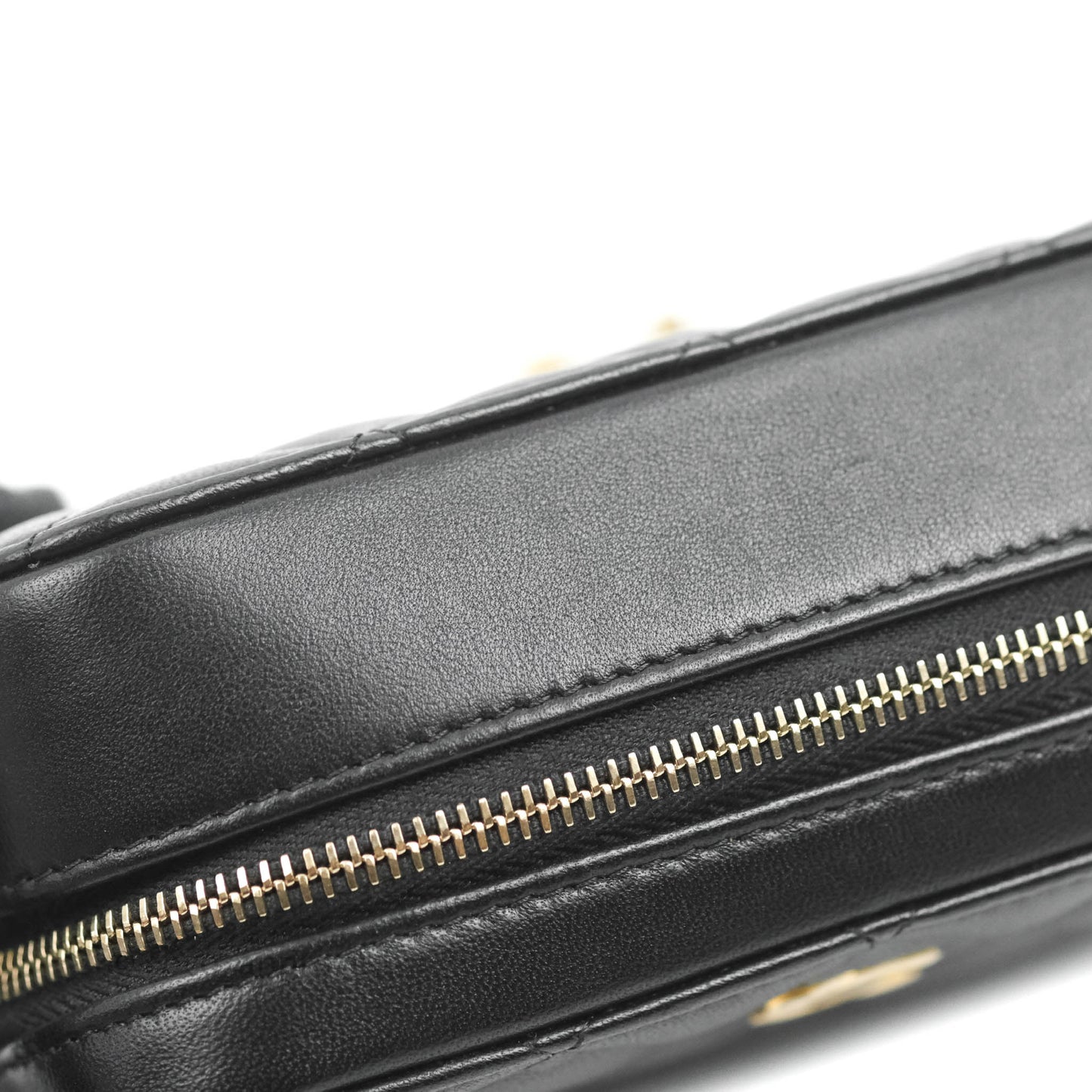 Chanel Mini Pearl Crush Quilted Camera Case Black Lambskin Aged Gold Hardware