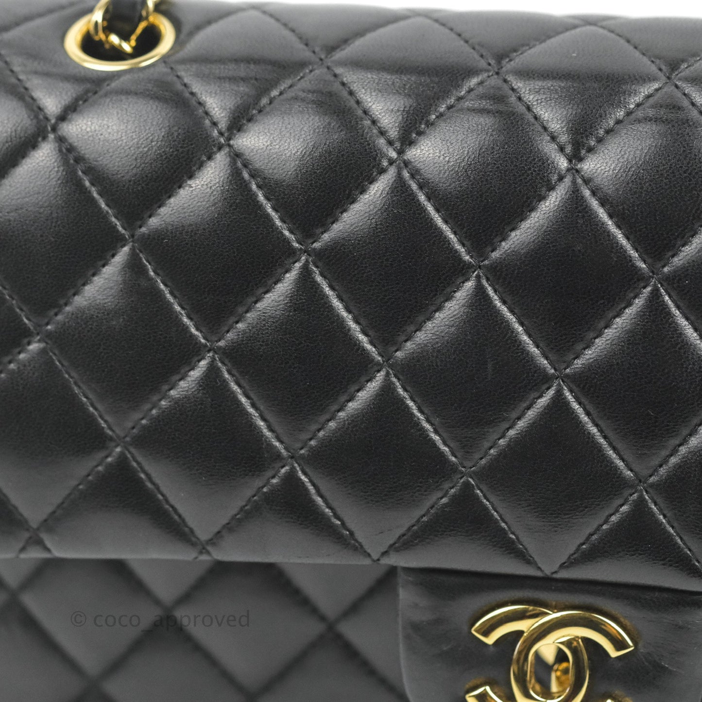 Chanel Classic M/L Medium Double Flap Black Lambskin Gold Hardware