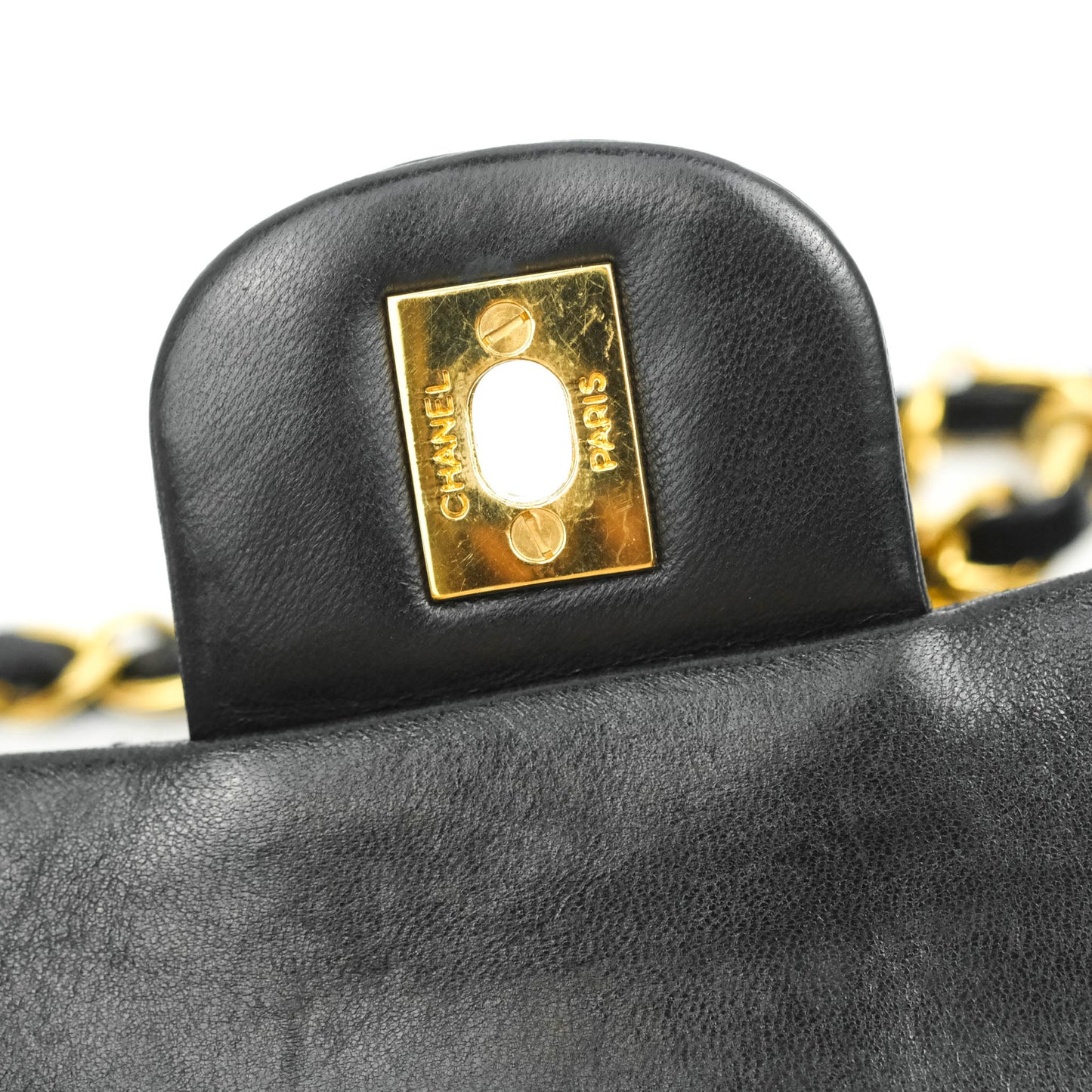 Chanel Vintage Classic M/L Medium Double Flap Bag Black Lambskin 24K Gold Hardware