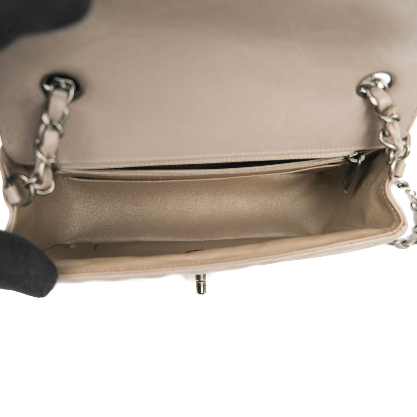 Chanel Chevron Mini Rectangular Flap Taupe Grey Calfskin Ruthenium Hardware 18B
