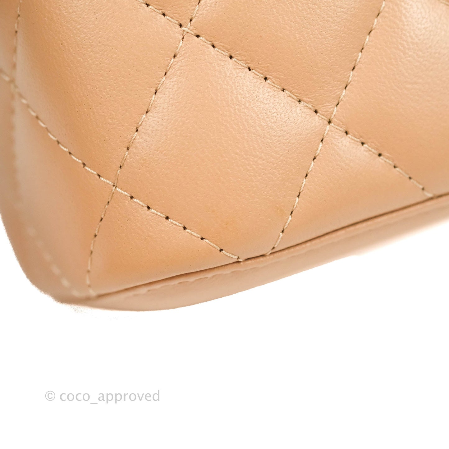 Chanel Mini Top Handle Vanity With Chain Beige Lambskin Aged Gold Hardware