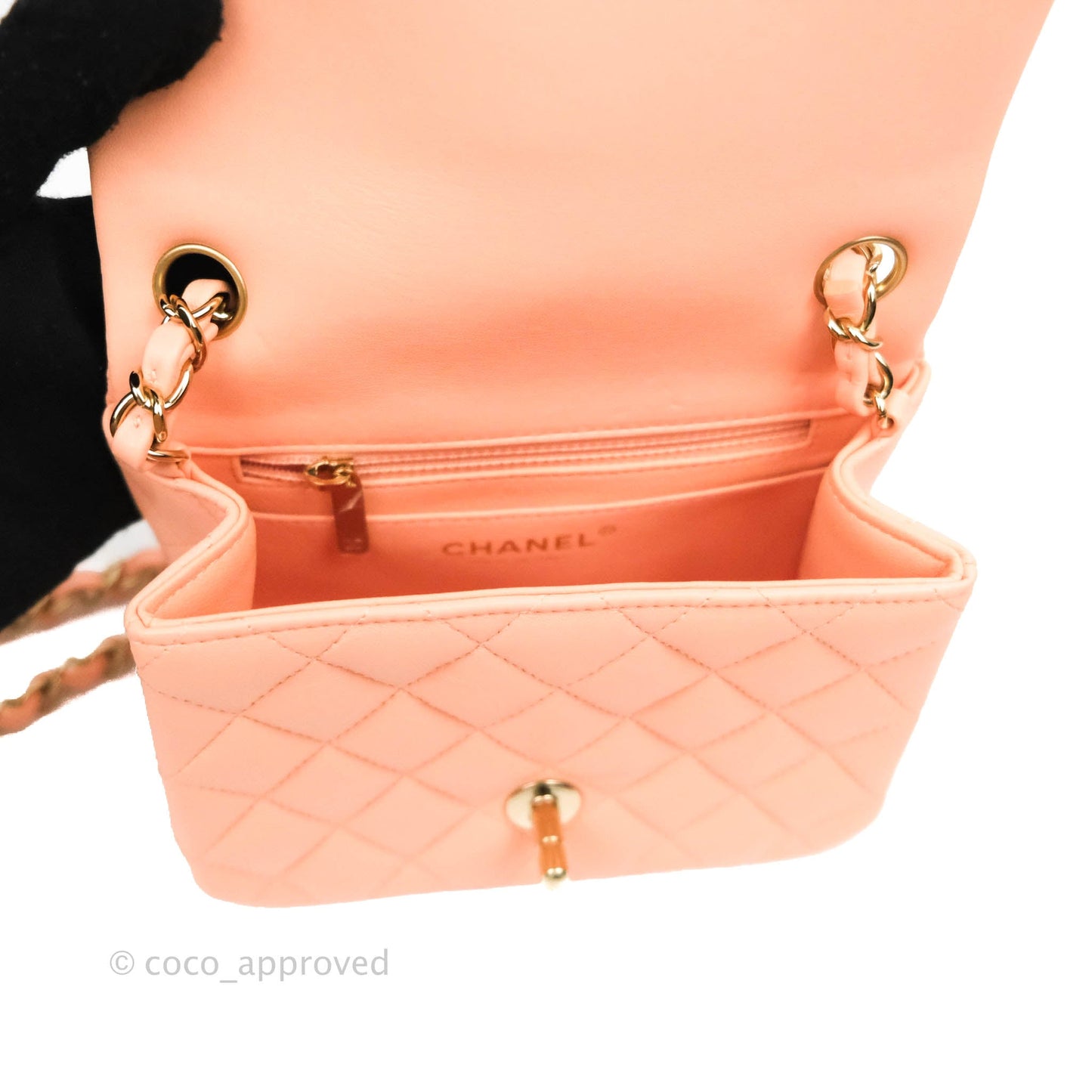 Chanel Quilted Mini Square Beige Pink Lambskin Gold Hardware