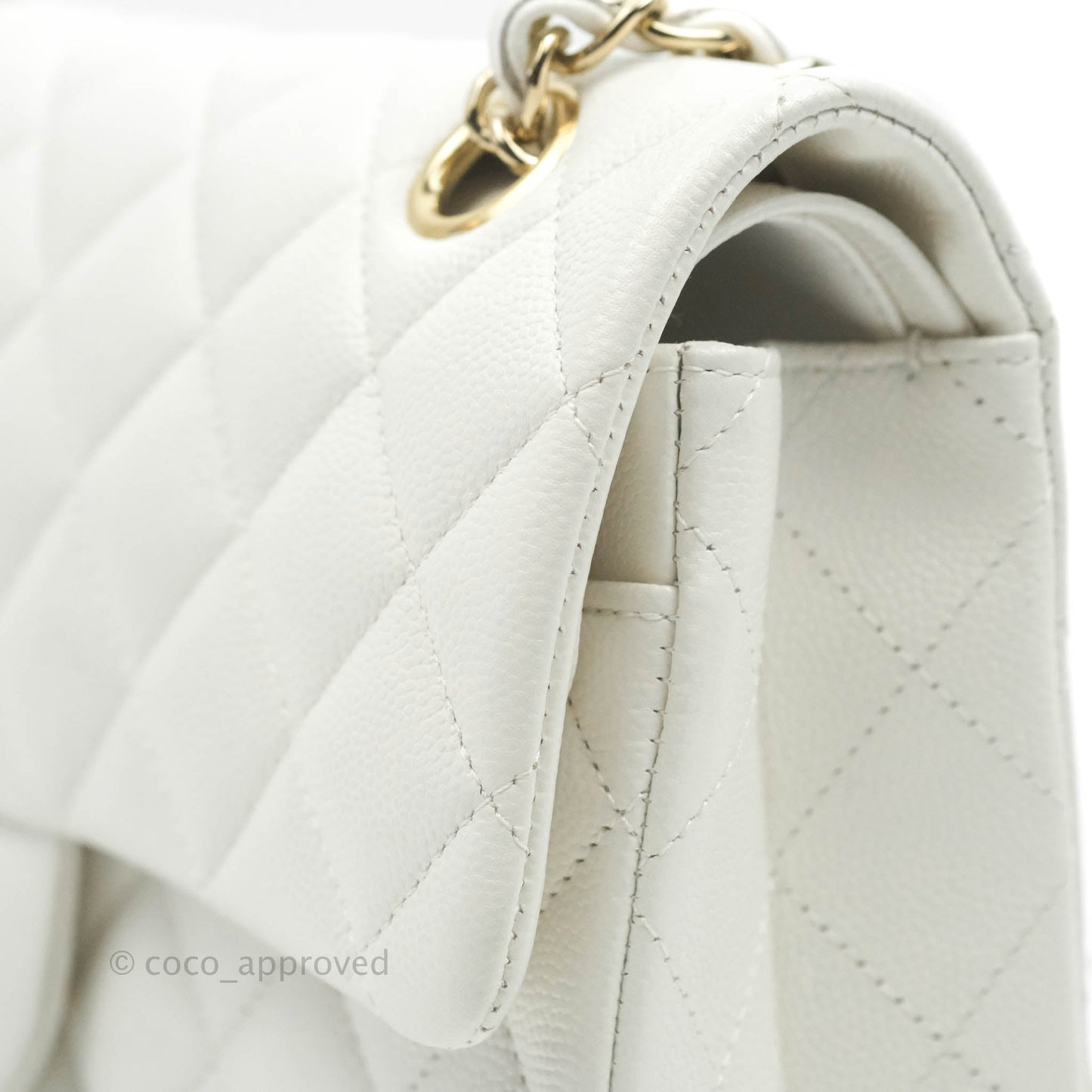 Chanel Small S/M Classic Quilted Flap White Caviar Gold Hardware