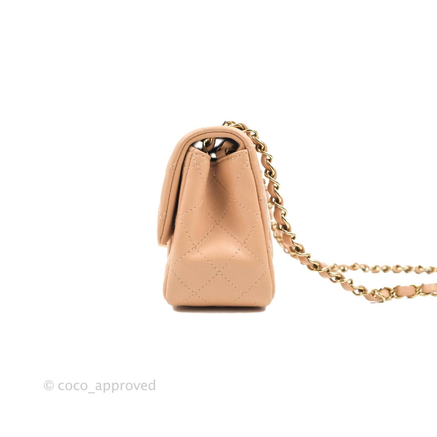 Chanel Mini Square Beige Lambskin Gold Hardware 21A
